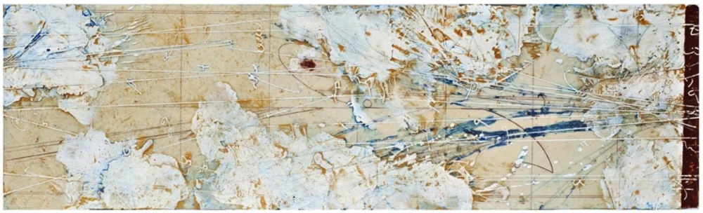 Particle Cartography, 2012 encaustic and oil on panel 14 x 48 inches Private Collection, Portland
