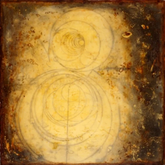 Counter Collision Study 1 , monotype, encaustic and oil on panel 24 x 24 inches Private Collection, Portland