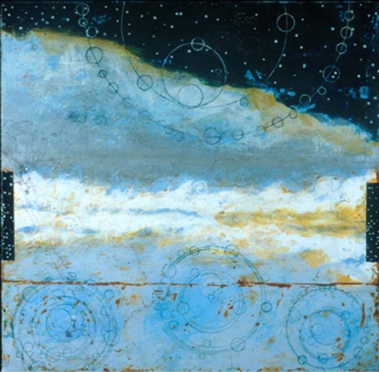 Astoroid Belt , 2003 encaustic and oil on panel 38 x 40 inches Portland Portables Permanent Collection