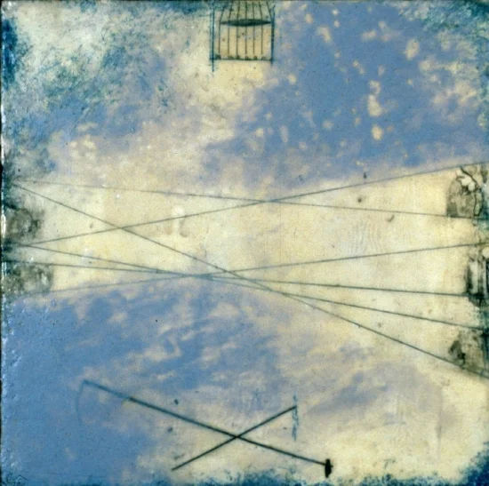 Static , encasutic resin, carbon and oil on panel, 12 x 12 inches Private Collection