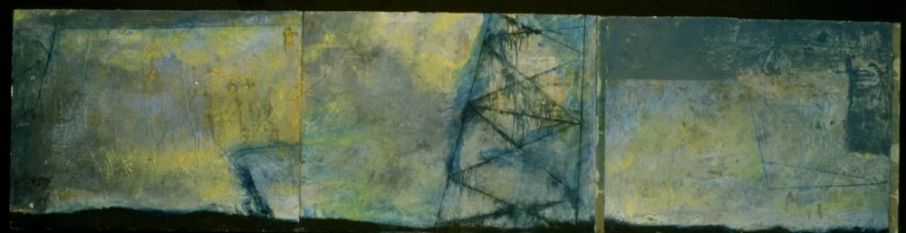 Entropic Gust, 1997 encaustic and oil triptych on panel, 16 x 68 inches Private Collection, Portland