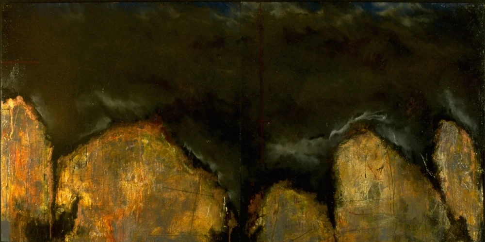 Storm Pattern, 1994 oil, collage and beeswax on panel 48 x 96 inches Private Collection, Portland