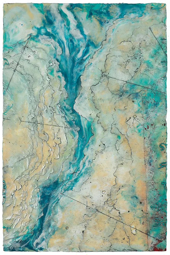 Valley encaustic and oil on panel 32 x 20 inches Inquire for price
