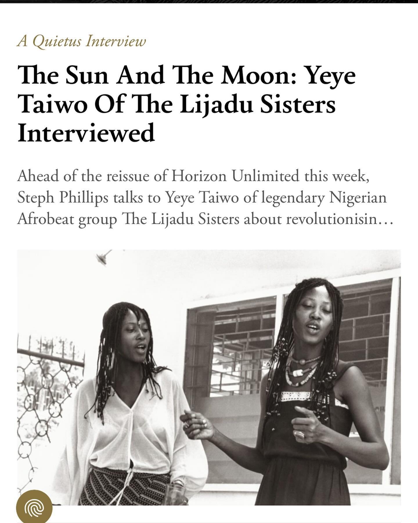 Great read this morning on @thequietus - Yeye Taiwo of @thelijadusisters interviewed for their forthcoming reissue campaign with the ever excellent @thenumerogroup ‘Horizon Unlimited’, their 1979 album out this week.