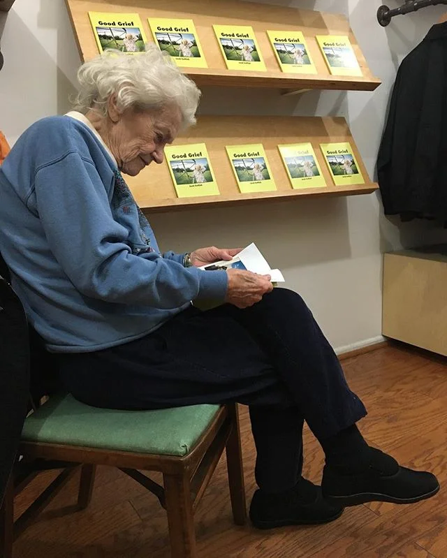 Grandma Irene checking out the book that's all about her, at the release of &quot;Good Grief&quot; held the other day at the Good Company.