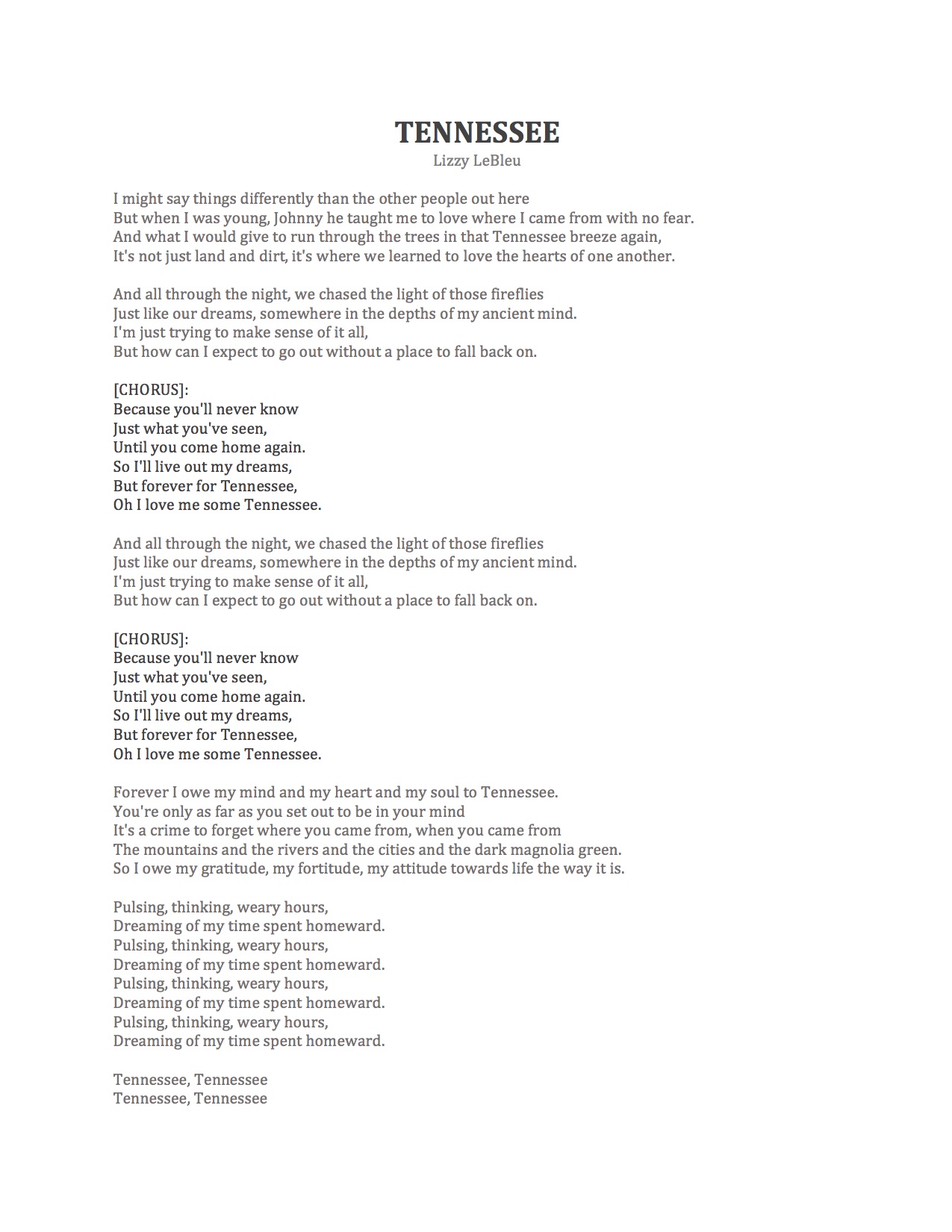 Lyrics + chords — Lizzy LeBleu