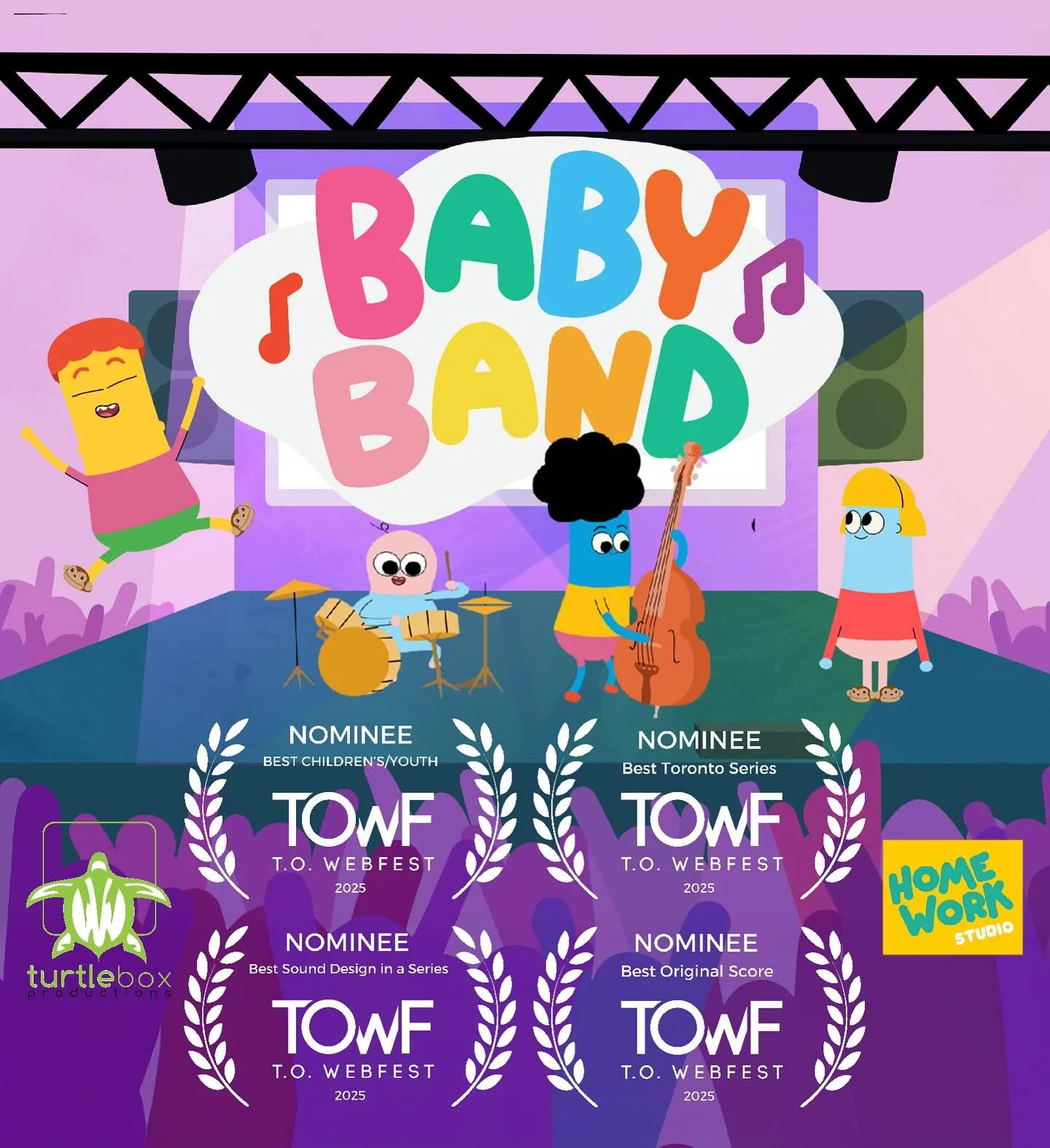 So excited and honoured to have SIX nominations at  @towebfest for BabyBand and Mini Explorers!  Congrats to everyone who poured their creative juices into these fun little shows, especially our pals at @studiohomework and musical genius @_markunderd