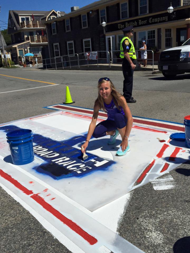 Helping to paint the finish line at Falmouth the day before the race!