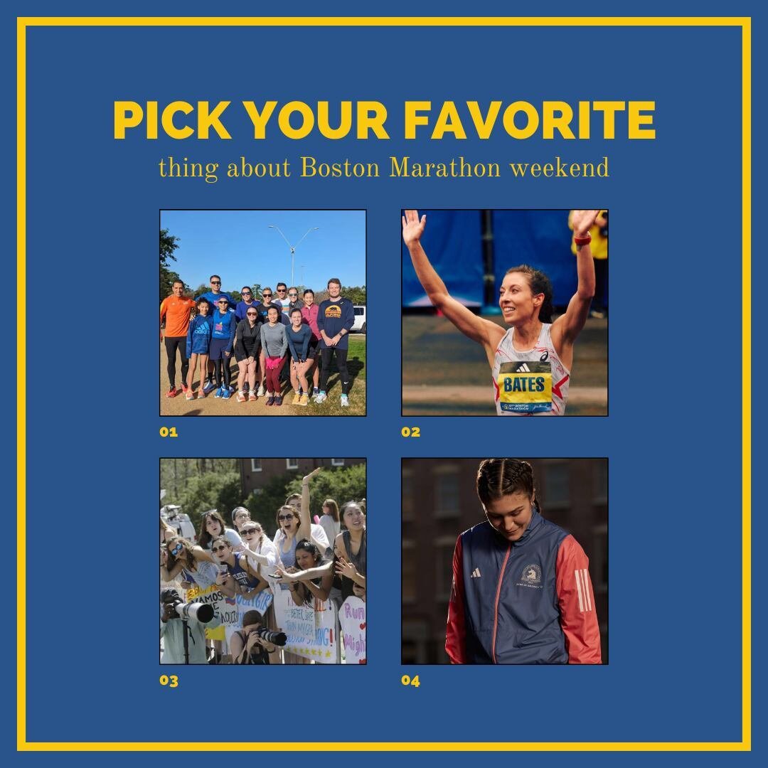 What are you MOST looking forward to about Boston Marathon weekend?

1. Meeting up with your long distance runner friends in real life

2. Celebrity sightings

3. The energy of the race itself

4. Earning your finisher jacket