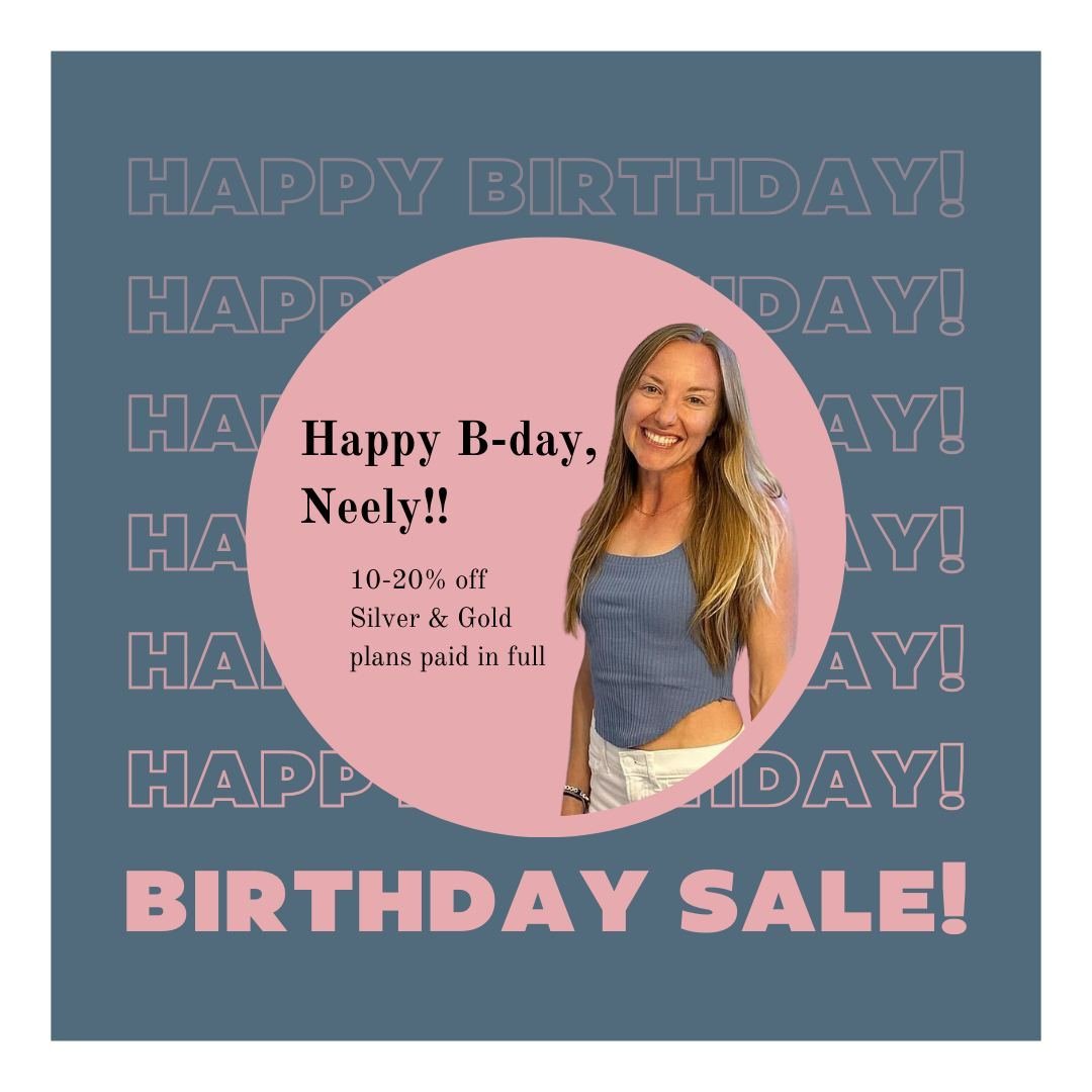Celebrate Neely's Birthday and use that post-Boston marathon weekend excitement to treat yourself (or your loved one) to the gift of coaching!

Silver &amp; Gold Level Coaching Plans --
20% off 12 months paid in full
15% off 6 months paid in full
10%