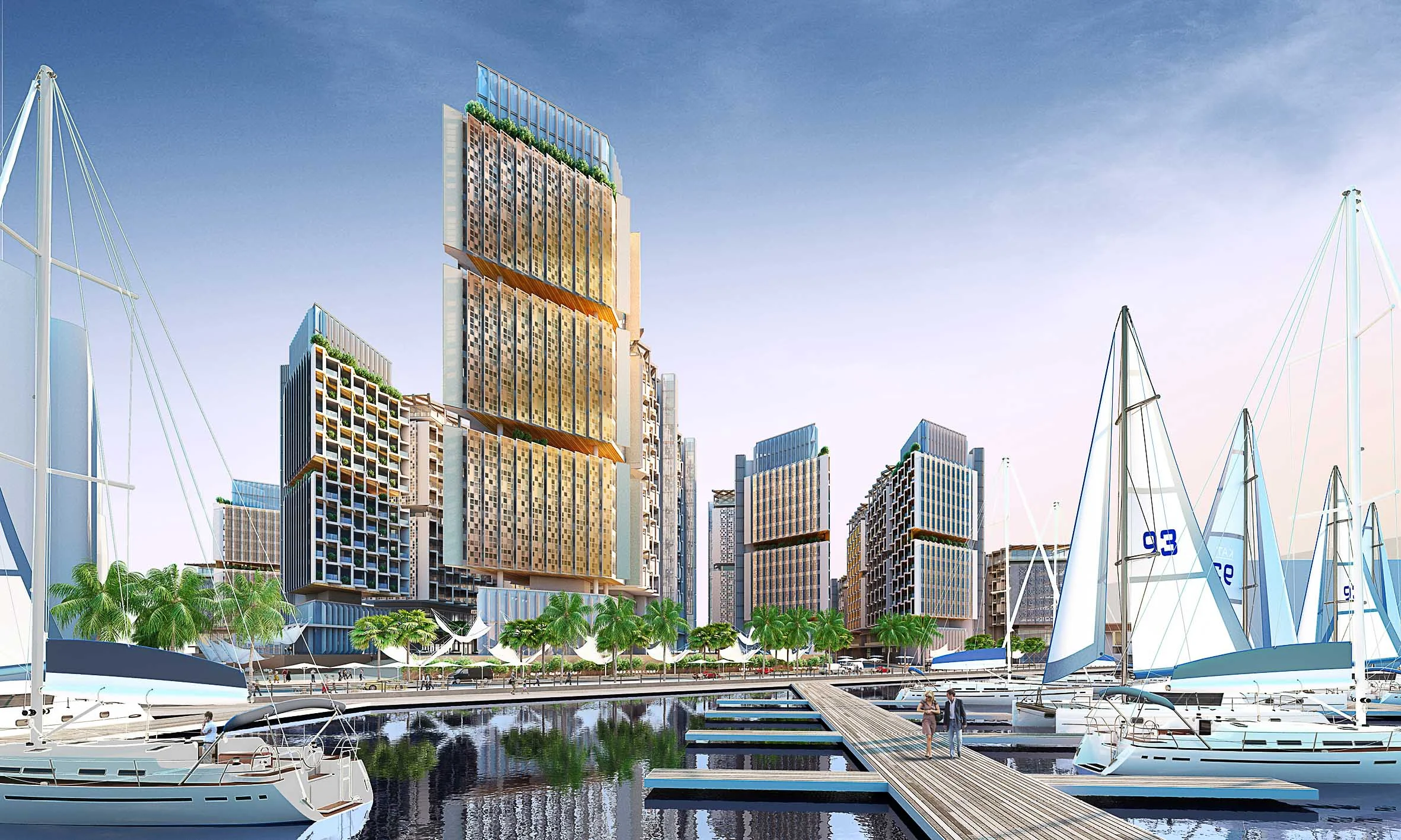 CGI CGI by Team M acarie of the luxury Marina. The avenues all lead down to a public promenade on the waters edge.