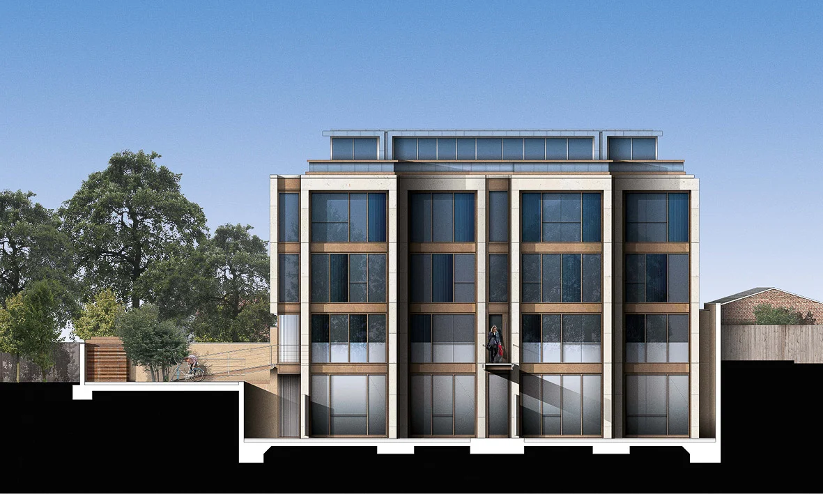 Garden elevation for Dalton Street. The buiding contians 17 aparments.