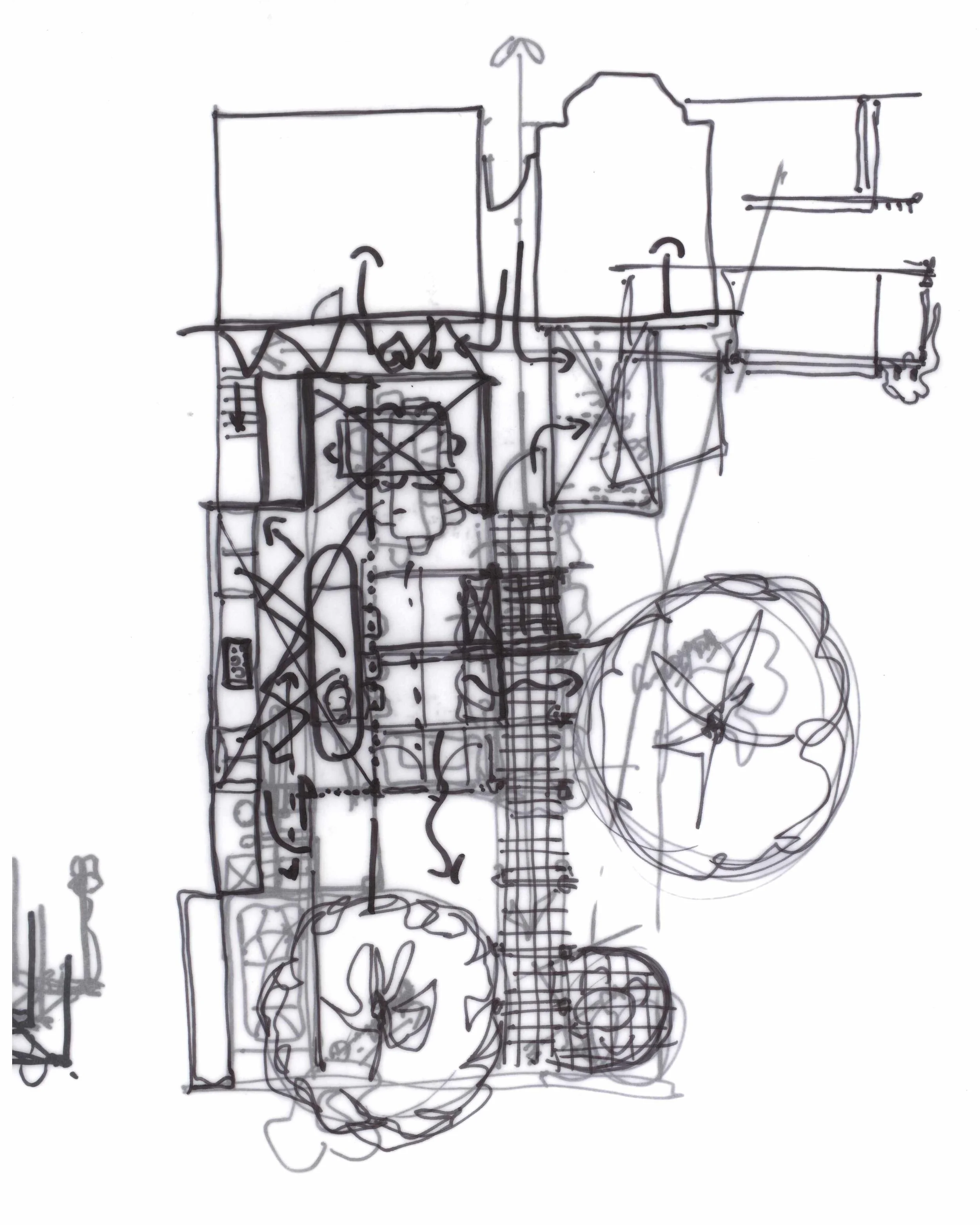 Concept sketch by Stuart Forbes working our the new layout for the property.