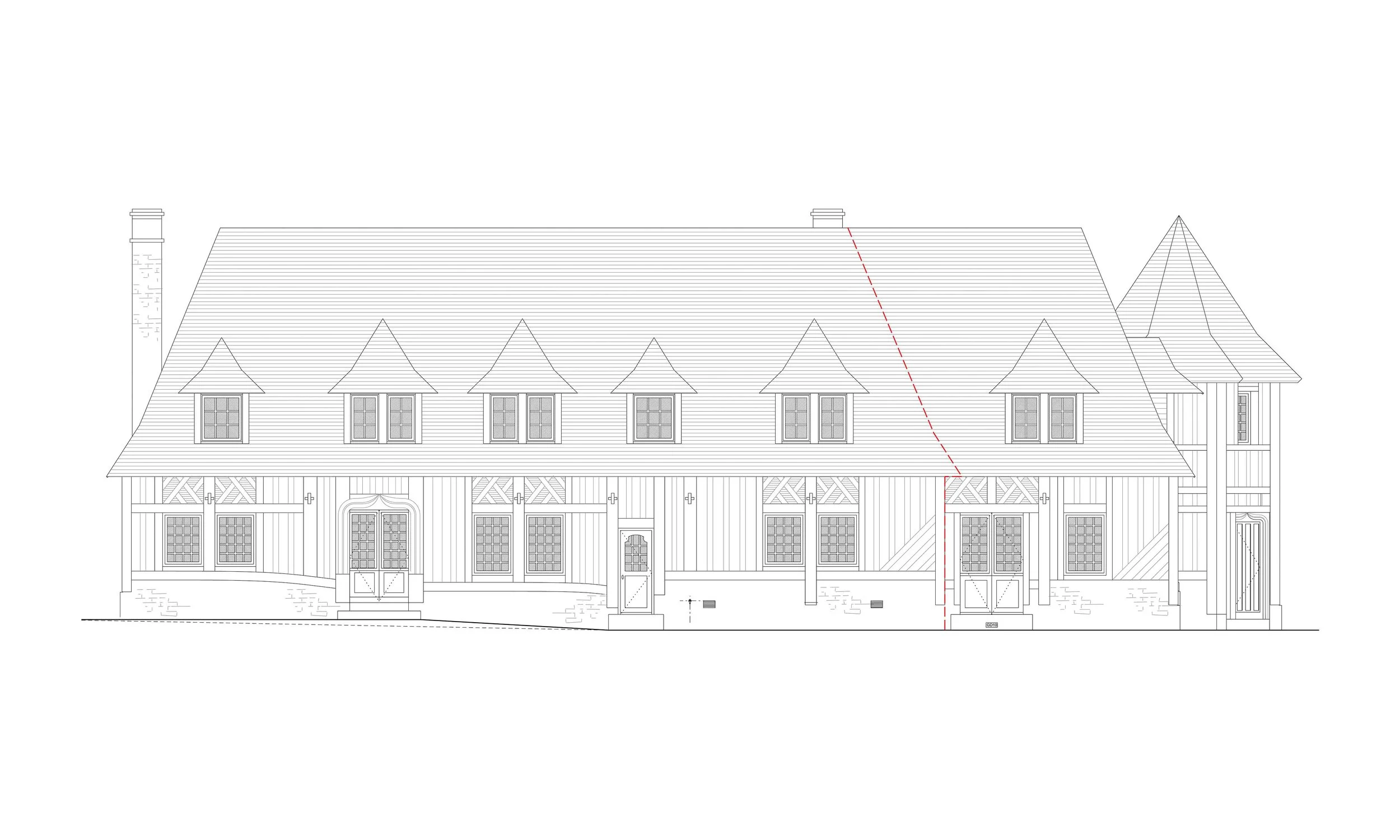 Front elevation.- architectural drawing - this period house has extended the floor plates and had an additional floor added in the form of a basement