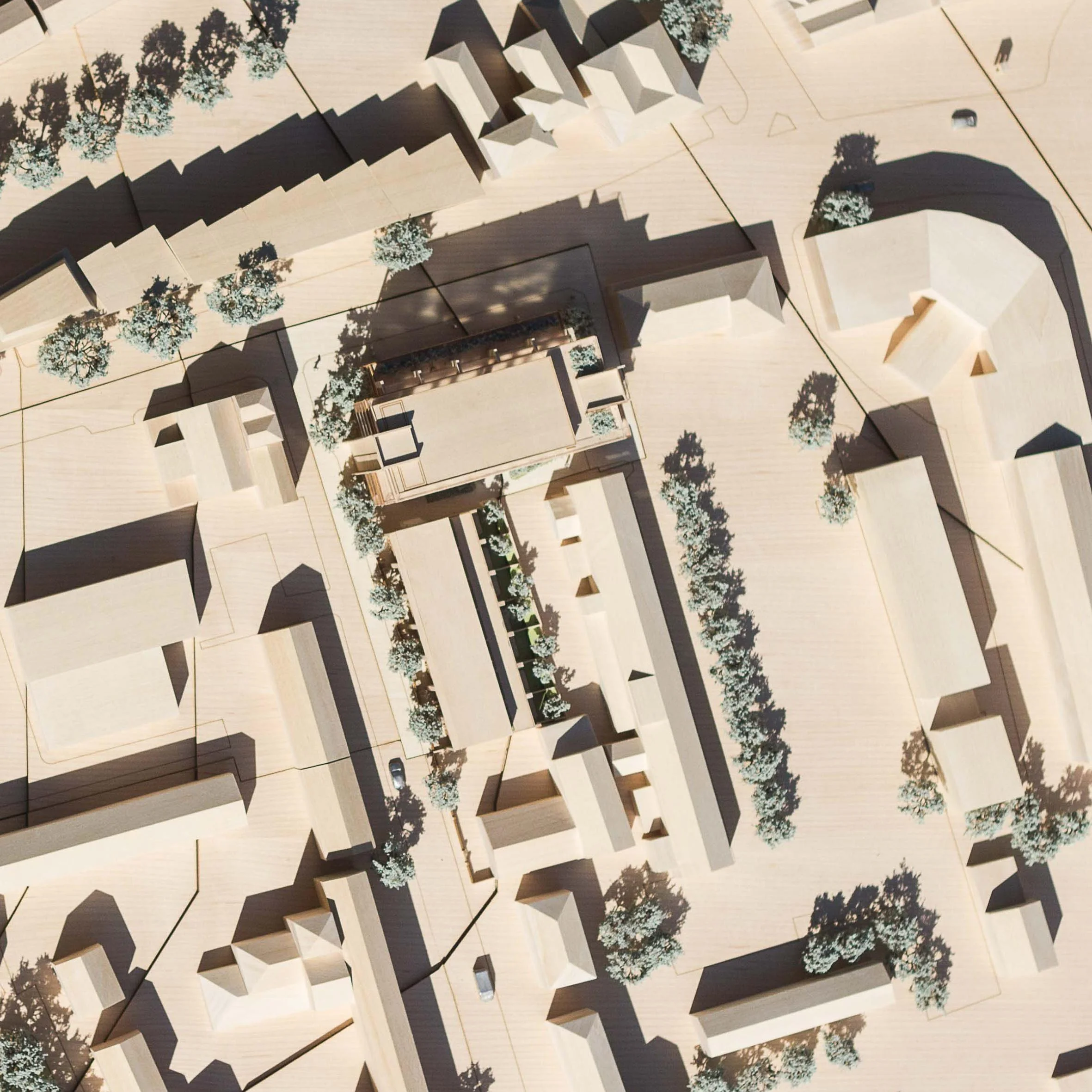 Plan view of the mode. The building is to the north of the site meaning there are no overshadowing issues to the townhouses on George Street to the South