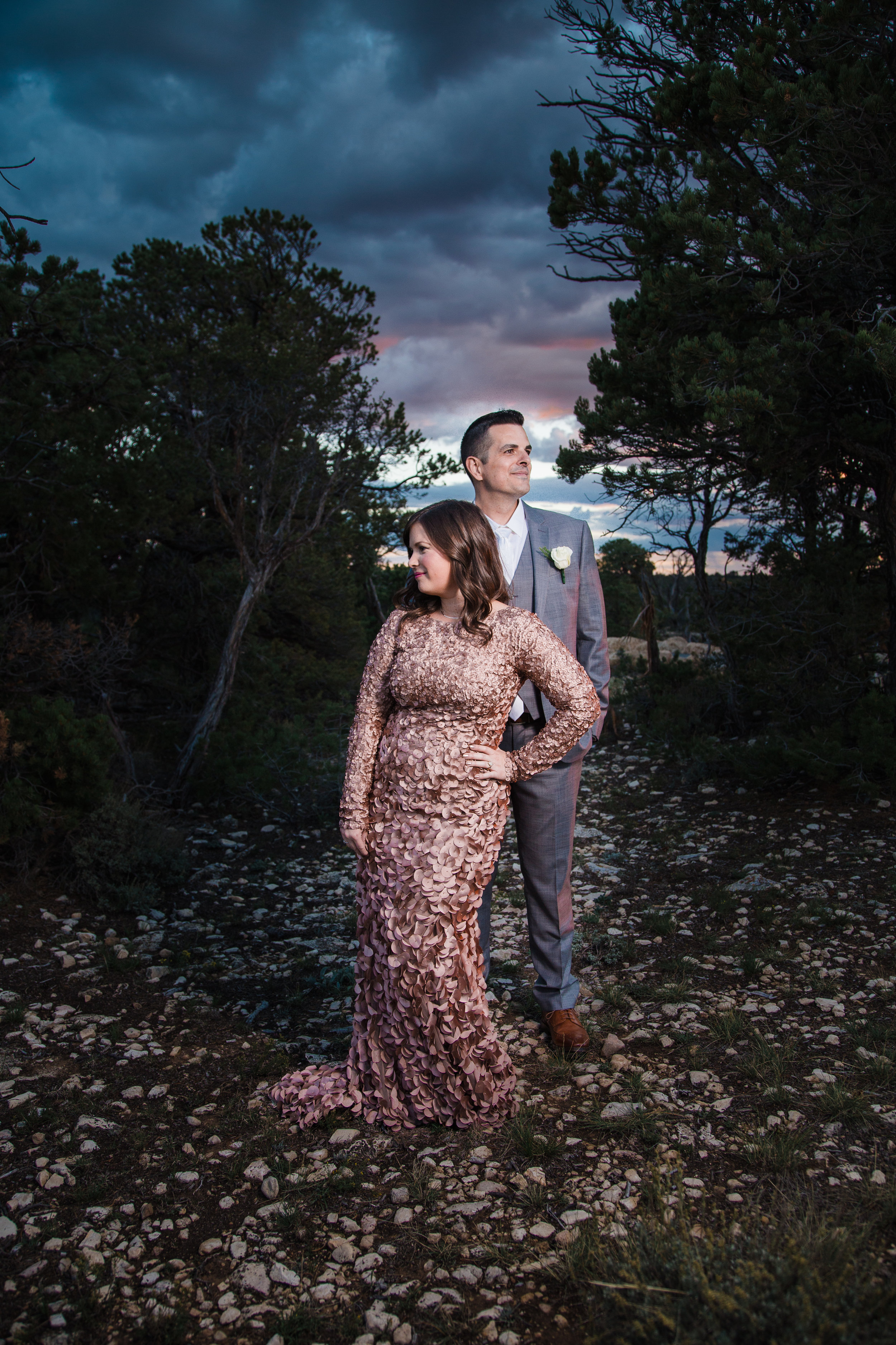 Dramatic bride and groom portrait