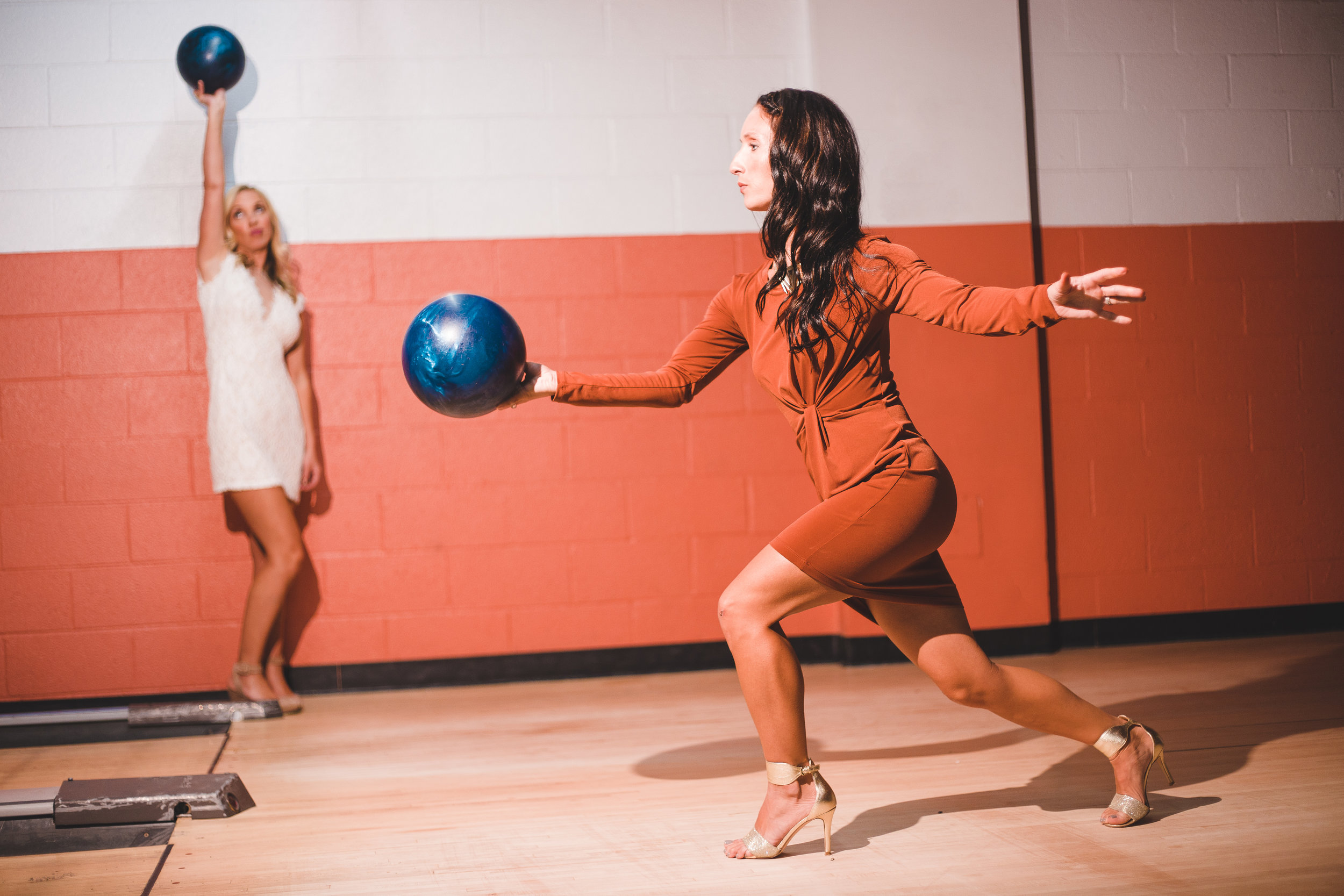 Wedding reception Bowling in heels.