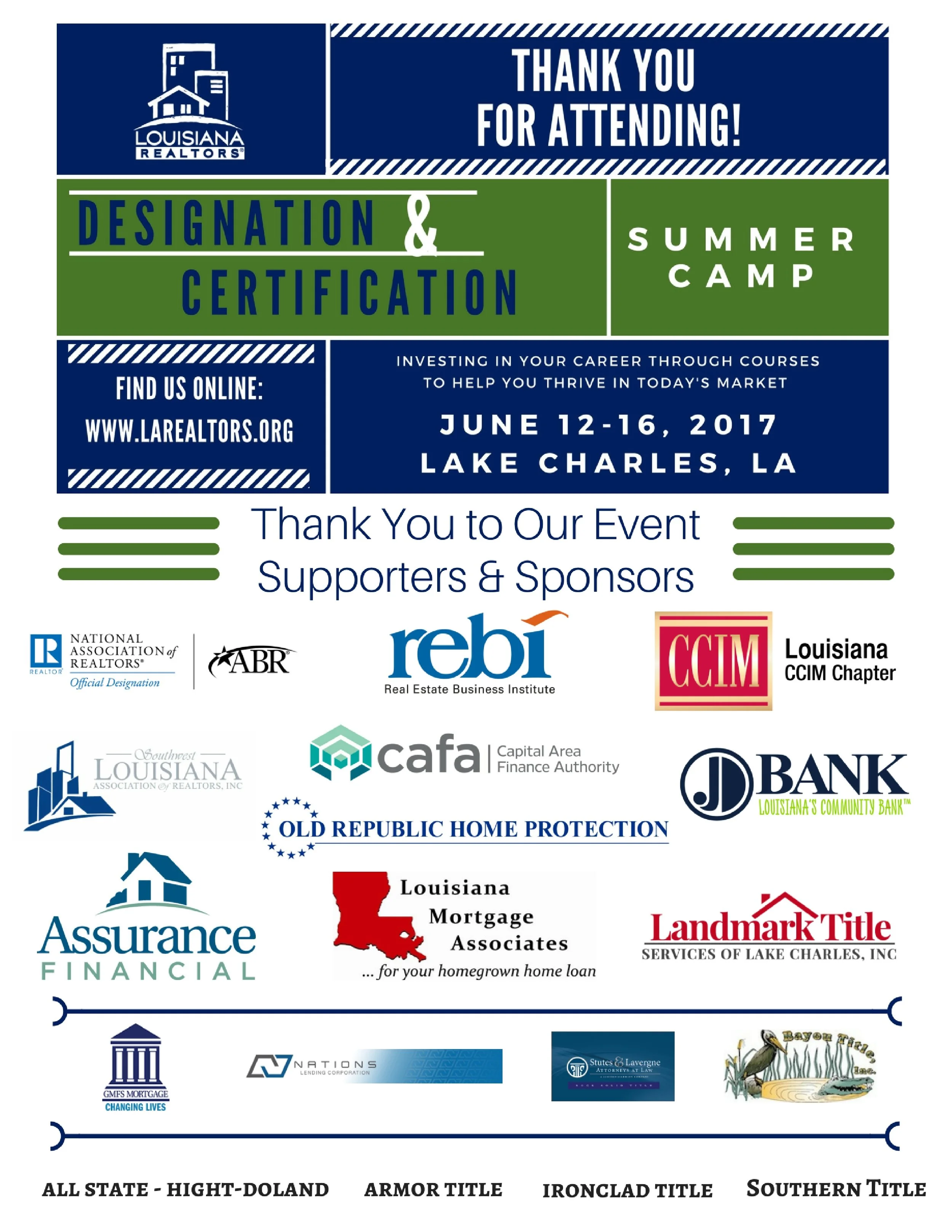 Refreshments and breaks throughout the week were made possible thanks to the support of these sponsors!