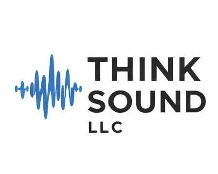 Logo for Think Sound LLC with a blue sound wave graphic and black text.