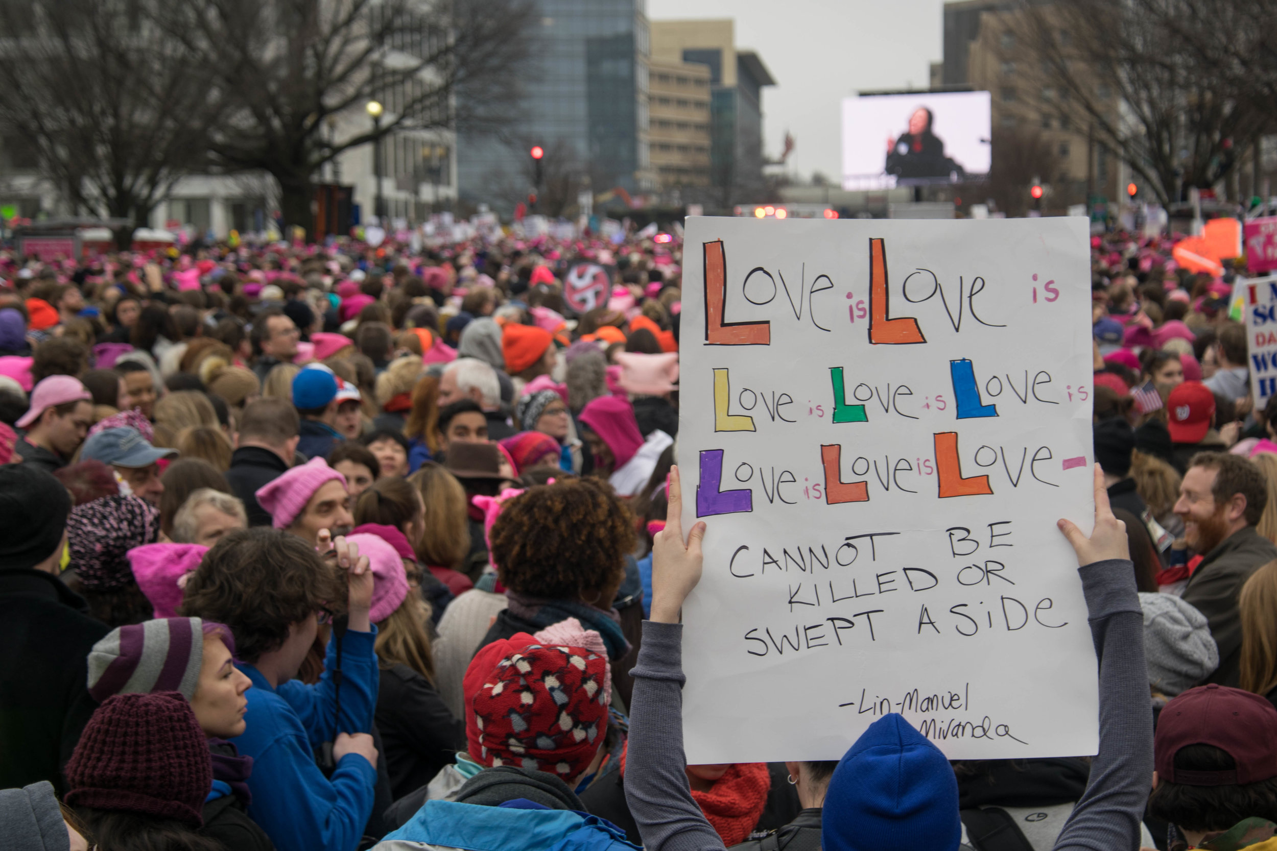 With thousands more than expected marchers spilled into many of the side streets. Photo credit: David Markoff