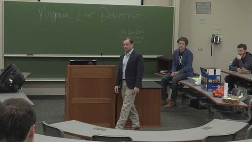 Tom Perriello speaking to law students. Photo courtesywww.nbc29.com