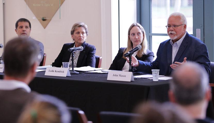 Professor John Mason describes his role on the Blue Ribbon Commission on Race at the Sept. 12 panel. Photo courtesy of law.virginia.edu.