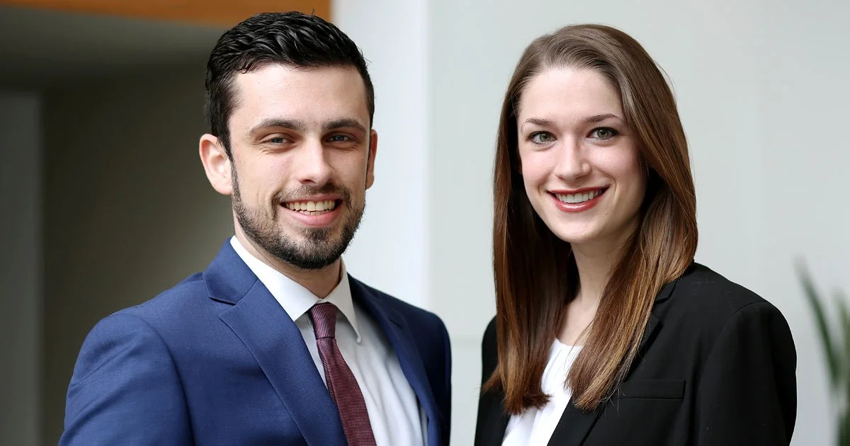 From left to right: Scott Harman '19 and Kendall Burchard '19. Photo courtesy of University of Virginia School of Law.
