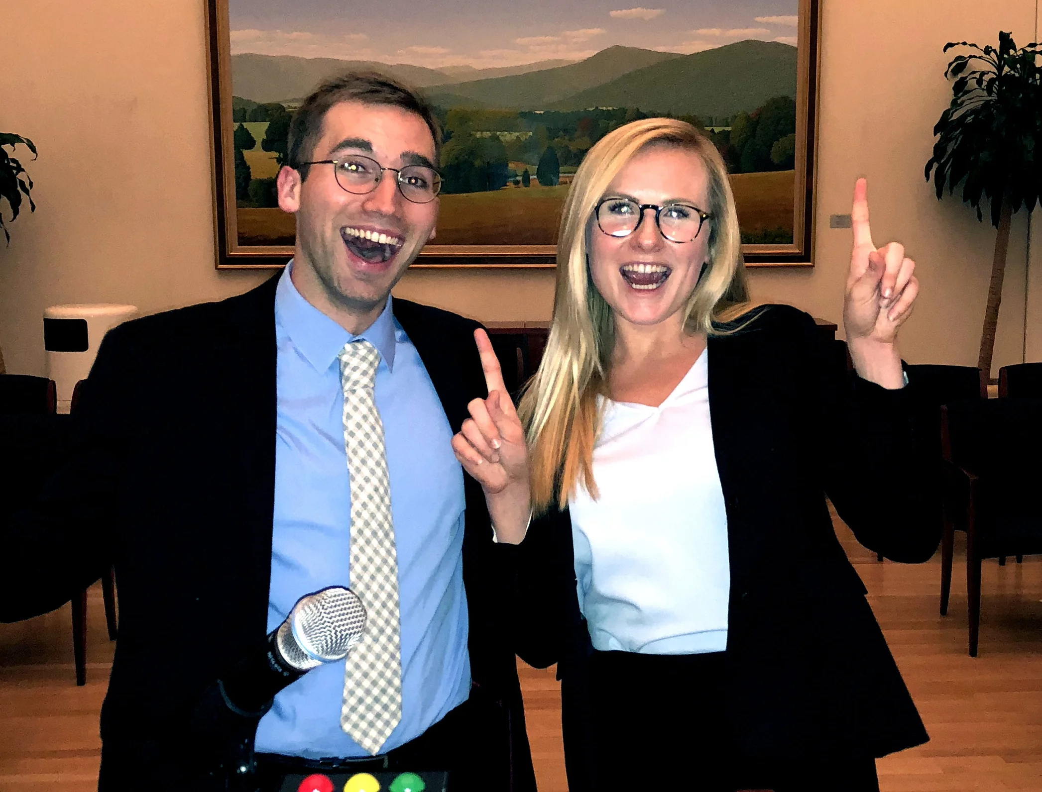 Katherine Collins and Christopher Macomber after their victory. Photo Jenny Lamerth ‘19 / The Virginia Law Weekly.