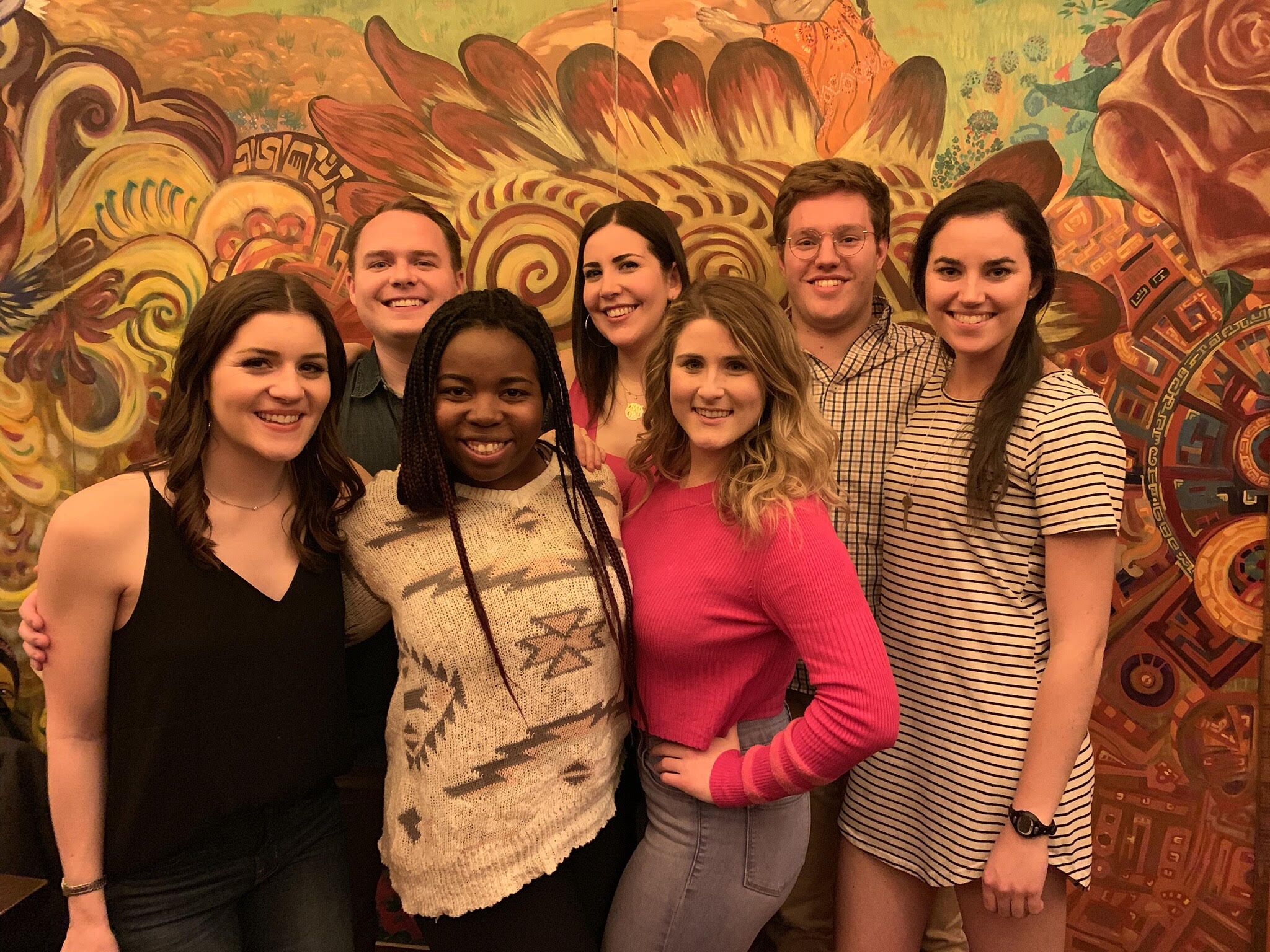 New and old SBA officers gathered at the Bebedero for a celebratory meal. L-R: Frances Fuqua ’19, MacLane Taggart ’19, Jasmine Lee ’20, Julia Wahl ’19, Rachel Staub ’20, Trevor Quick ’20, Katherine Janes ’21. Photo courtesy F. Fuqua.