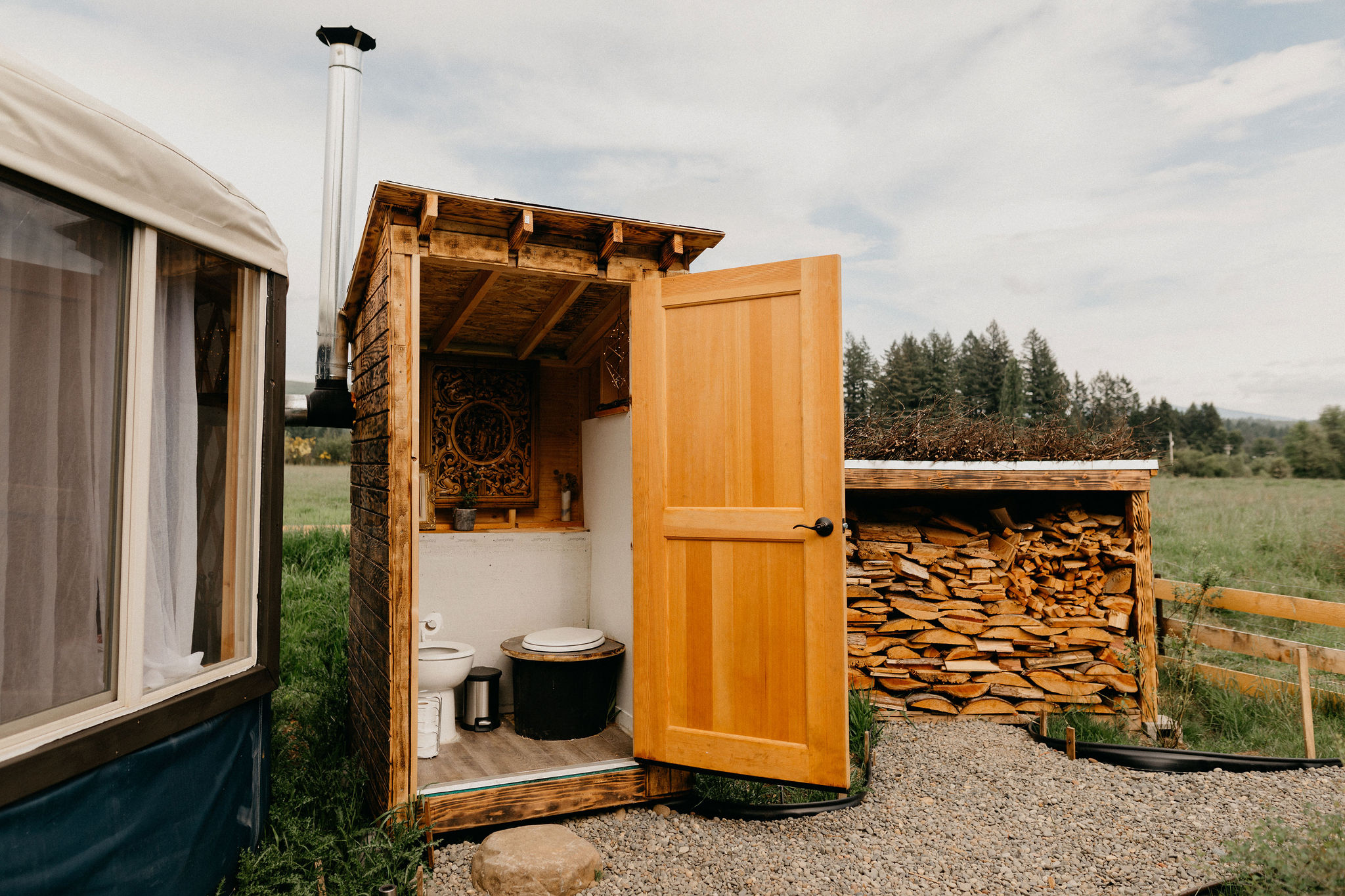 Composting toilet within easy distance.