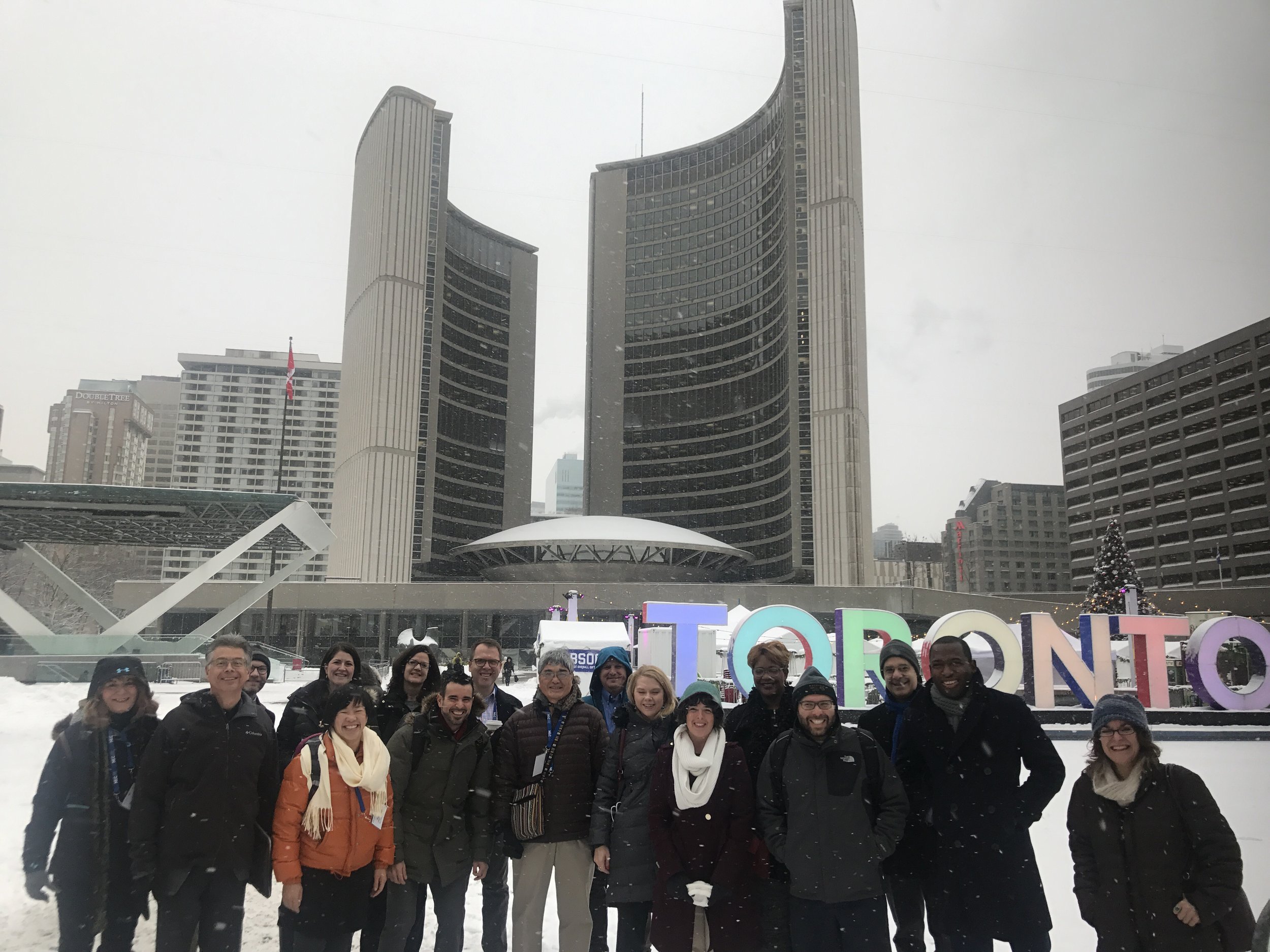 Experiencing many climates and places with the The Rose Center. The Class of 2018 included the Cities of Tucson, AZ, Salt Lake City UT, Columbus OH, and Richmond VA. We also visited Los Angeles, CA, and Detroit MI for the Fall and Spring ULI Meetings. Here fellows and advisors (freezing) on a Tour of Toronto, Ontario.