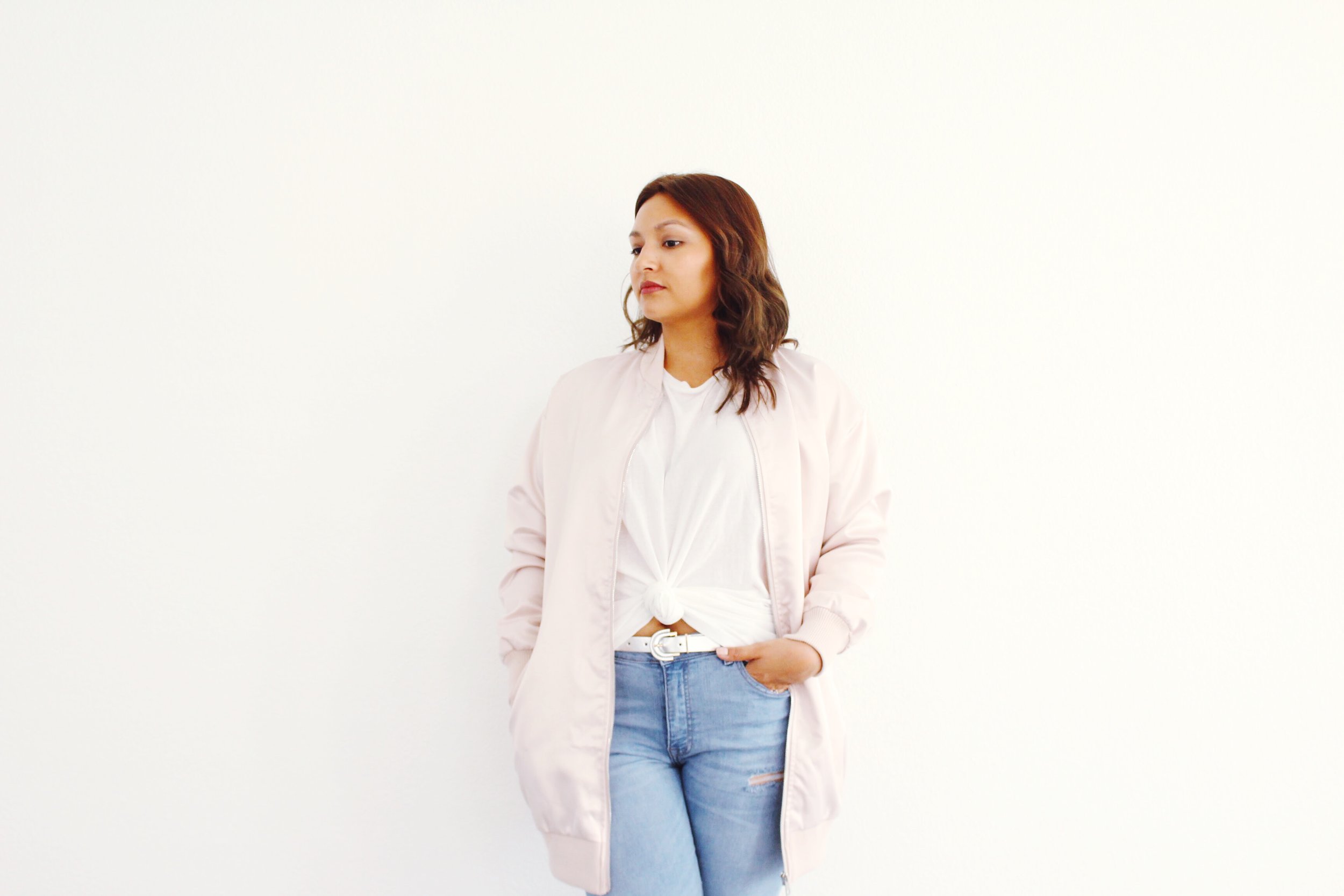 Long Satin Blush Pink Bomber 