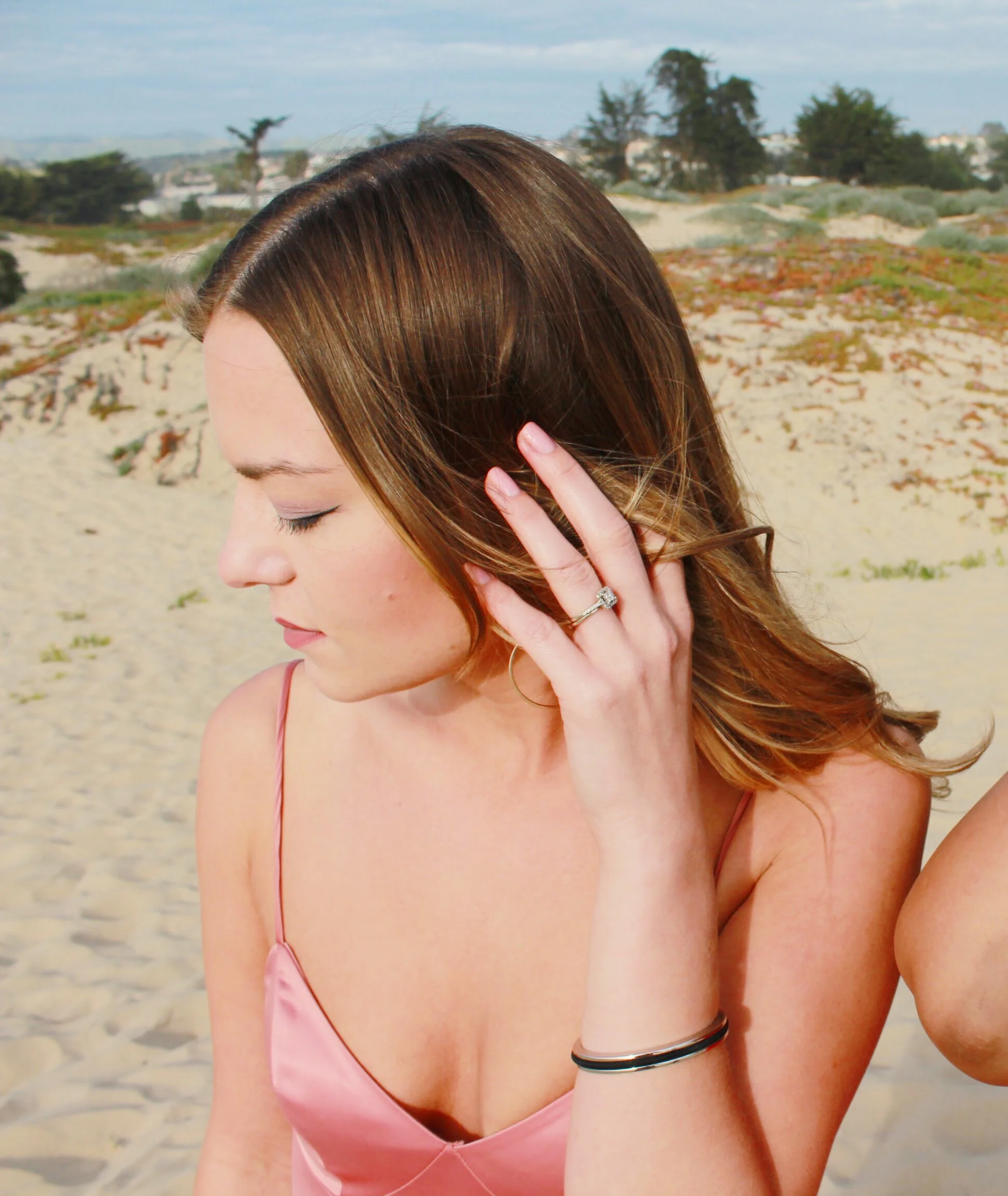 Pink Satin Dress and Maria Shireen HairTie Bracelet 