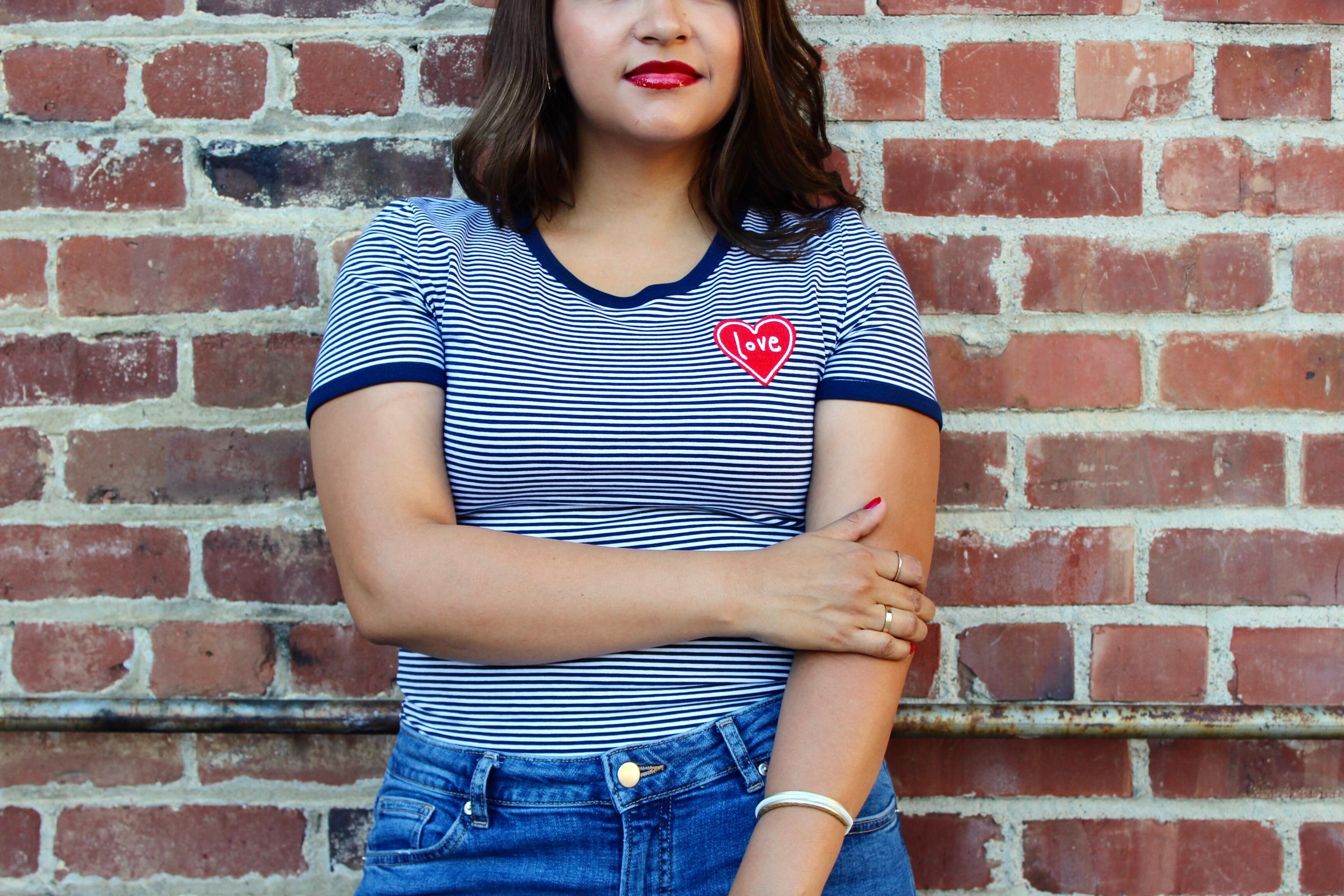 London Butter Red Lip Gloss and Striped Ringer Tee 