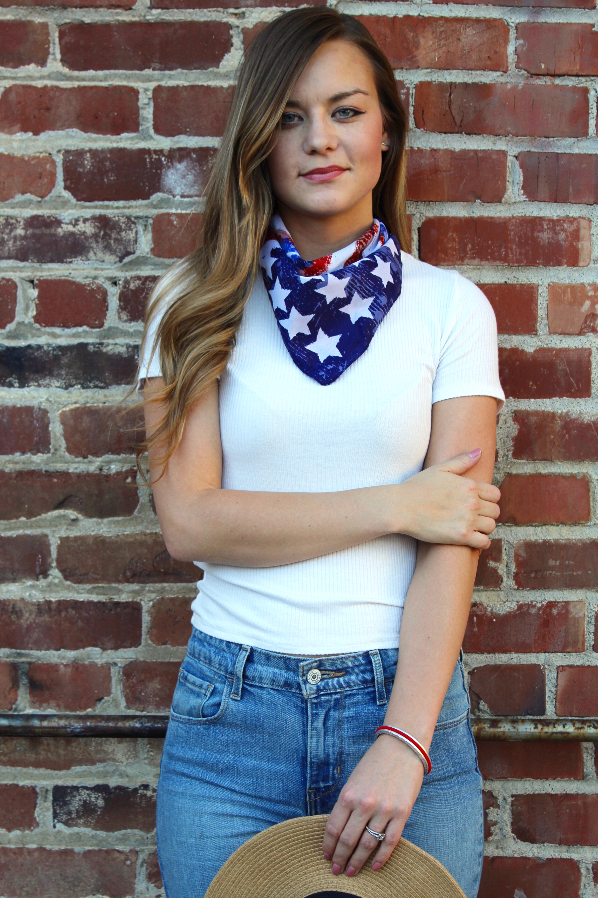 American Flag Bandana and White Basic Tee 