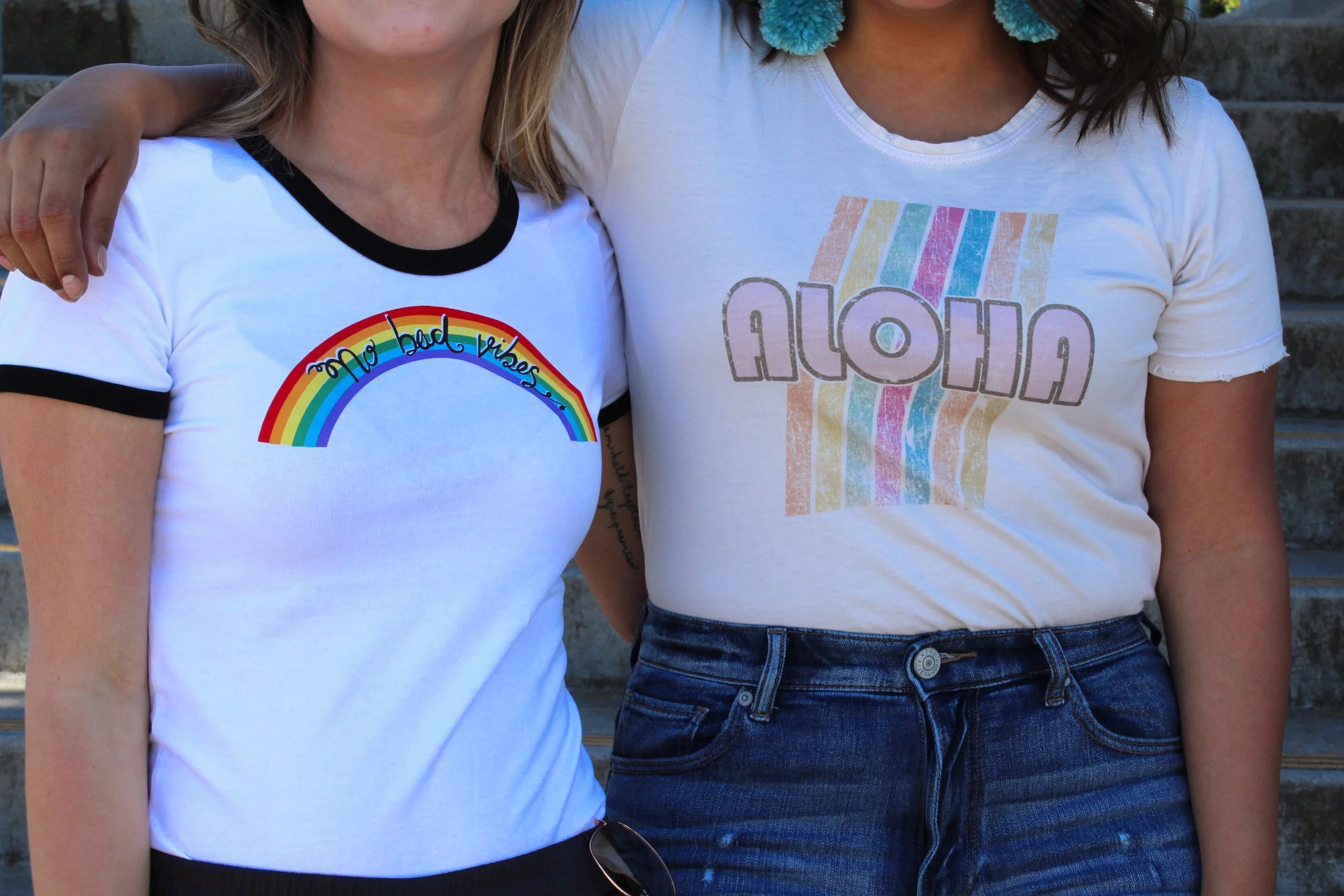 Retro and Vintage Inspired Rainbow T-Shirts. 