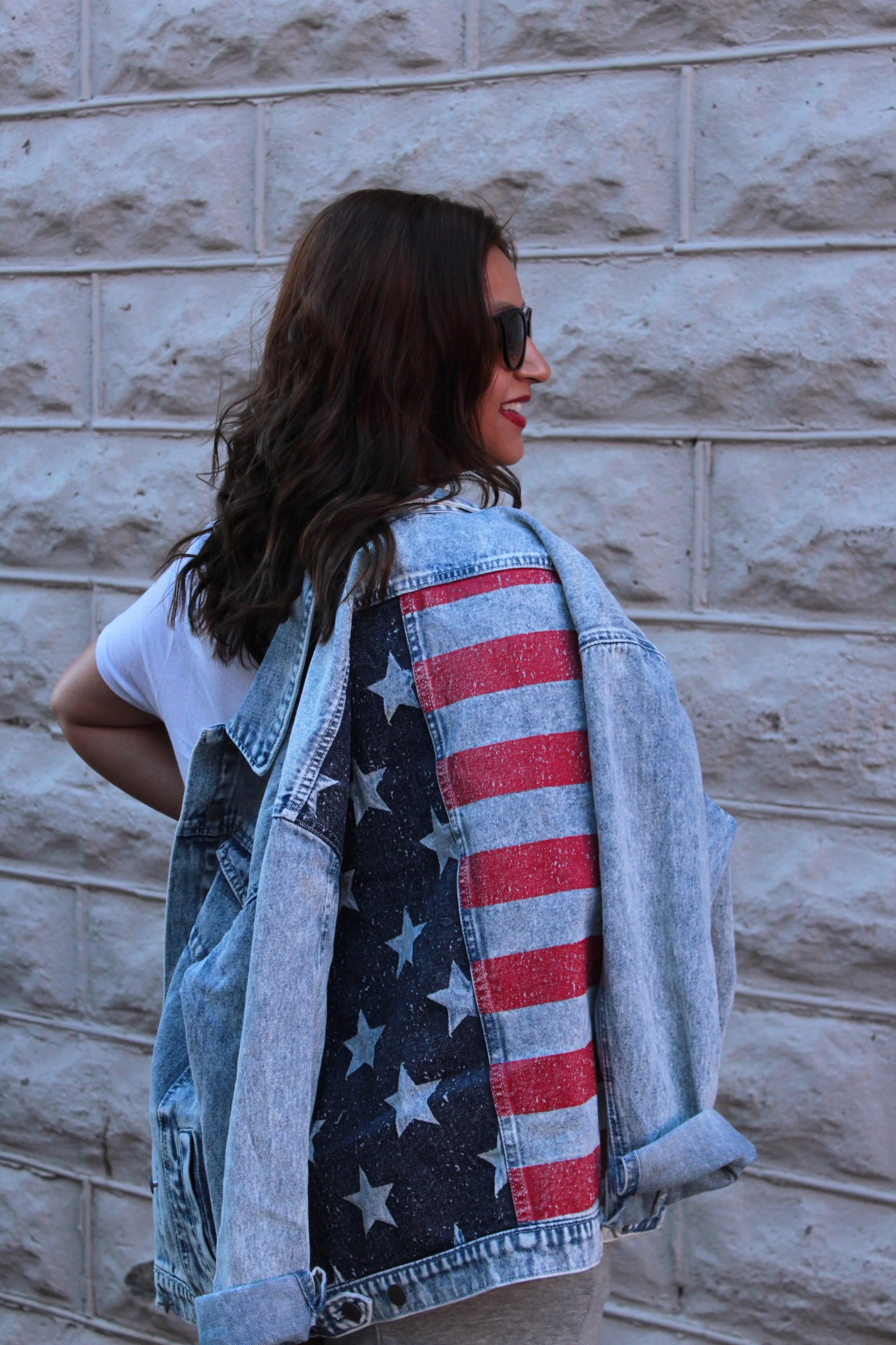 American Flag Acid Washed Denim Jacket 