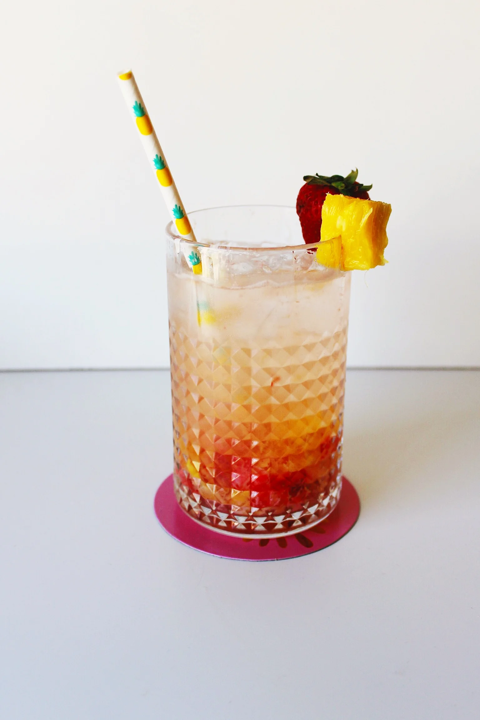 Muddled Fruit and Sparkling water cocktail with Sauza Tequila. 