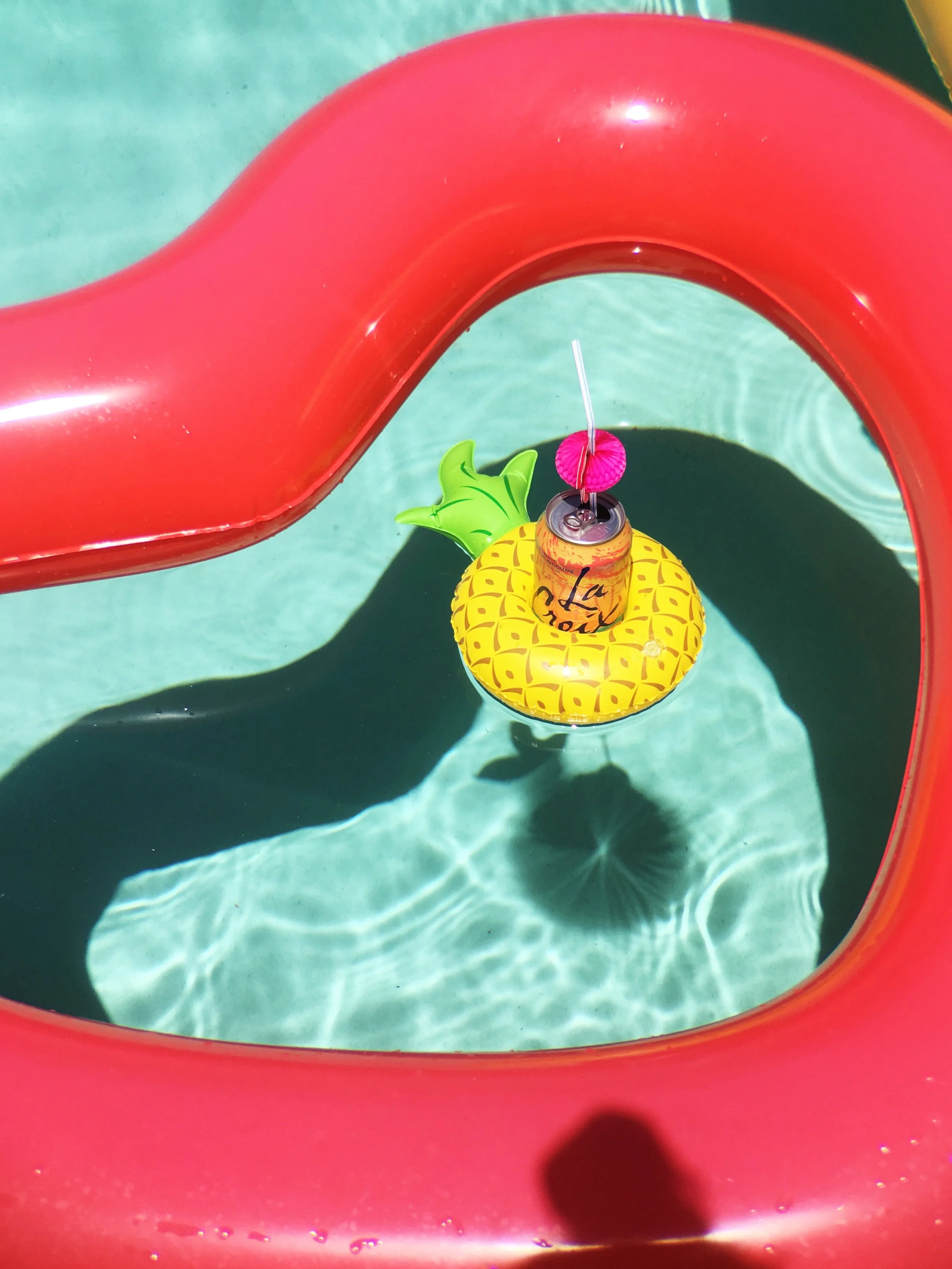 Ban.do Heart Shaped BFF Pool Float. Pineapple Drink Float with a grapefruit LaCroix. 