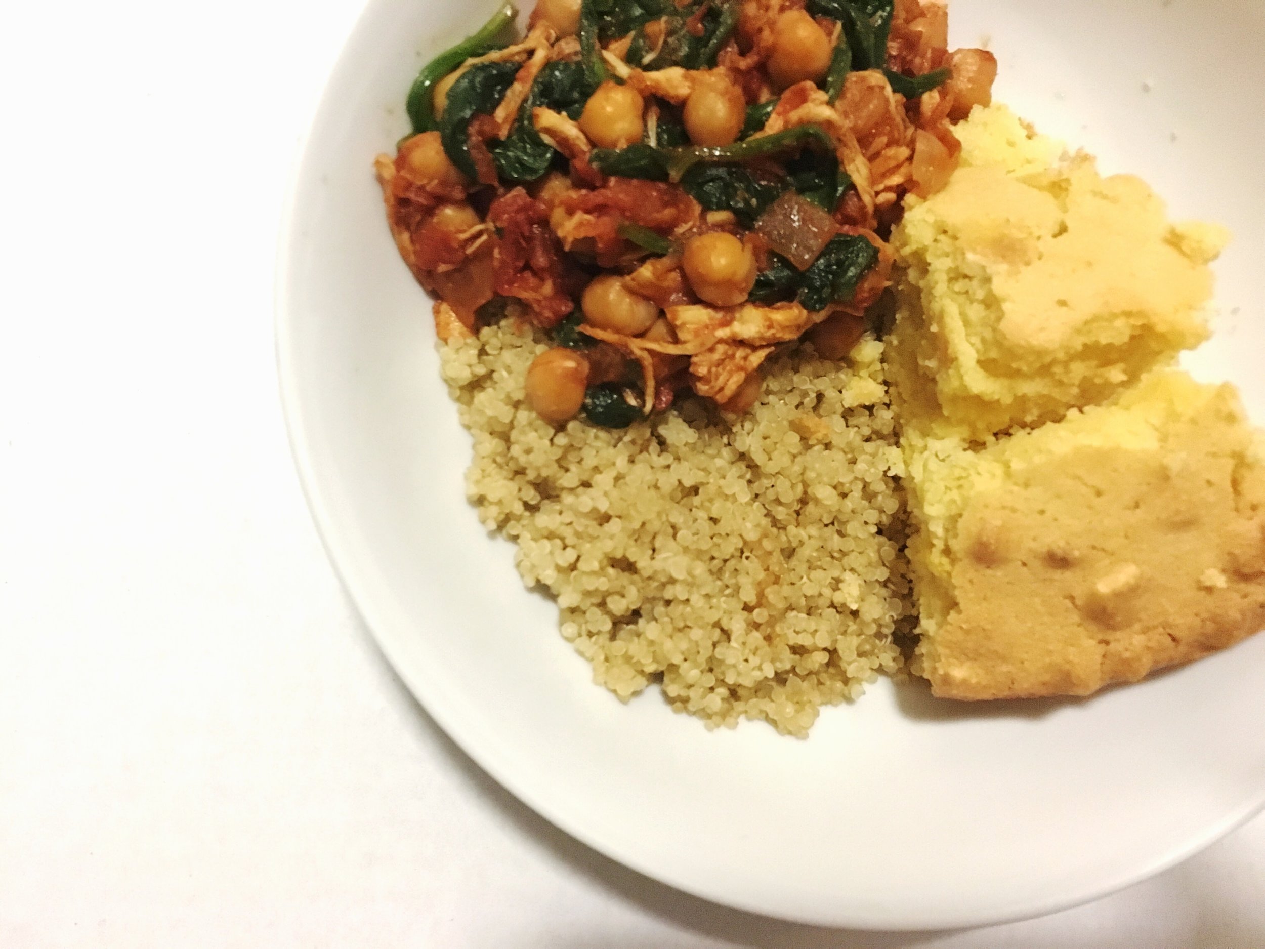 shredded chicken spinach and chickpea stew/chili