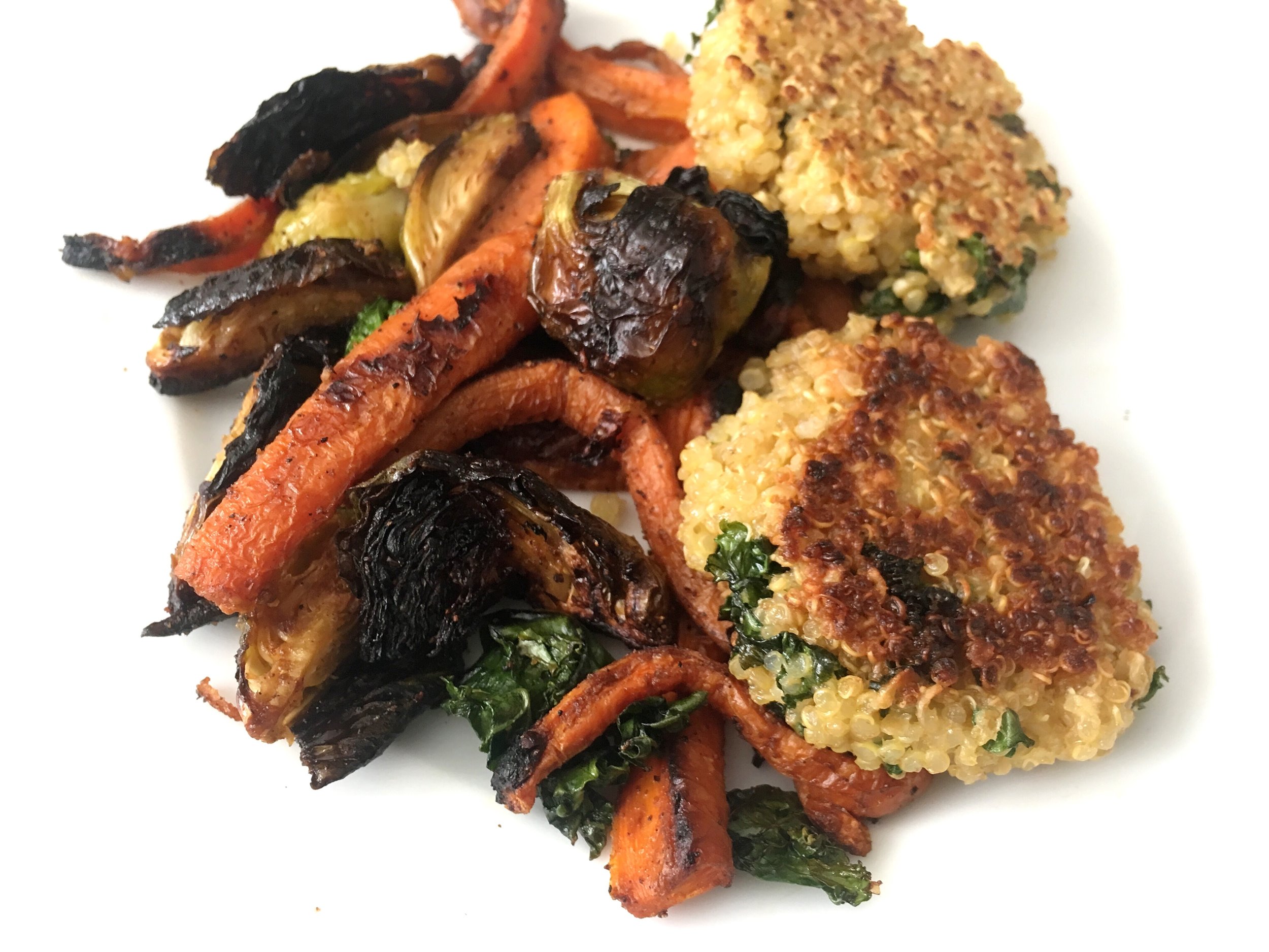 quinoa patties with roasted charred vegetables