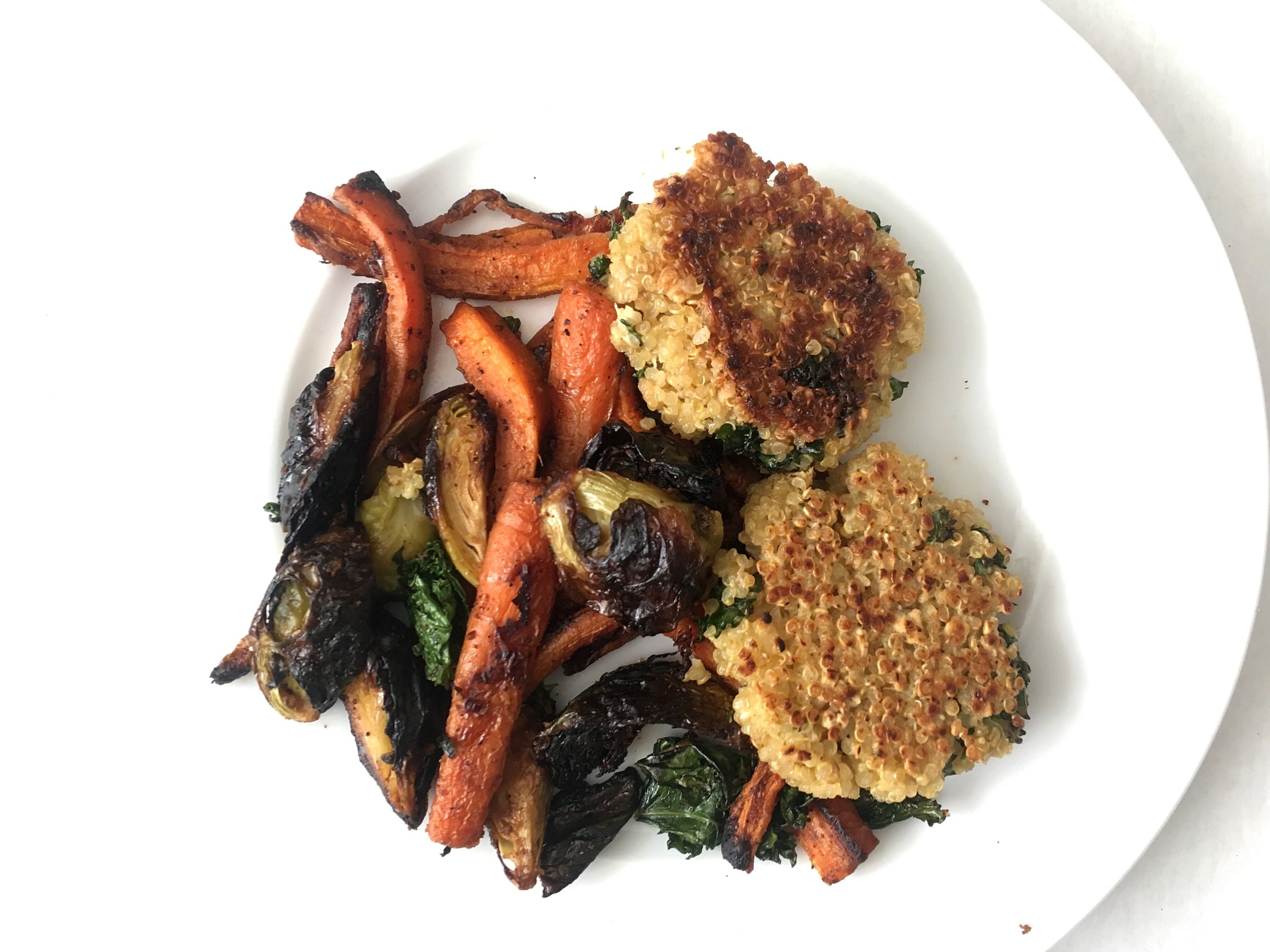 quinoa patties and roasted vegetables
