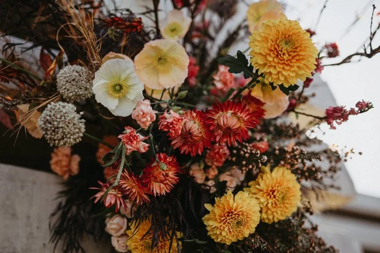 beautiful floral display with autumnal tones