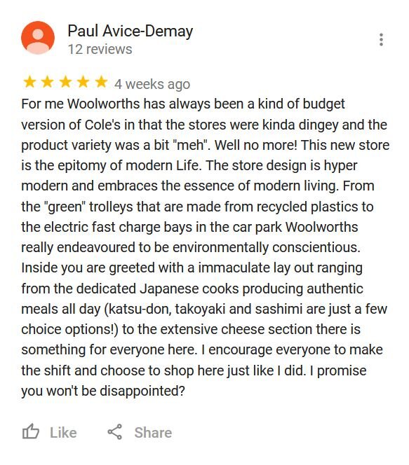 Shopper Review - Woolworths Heidelberg