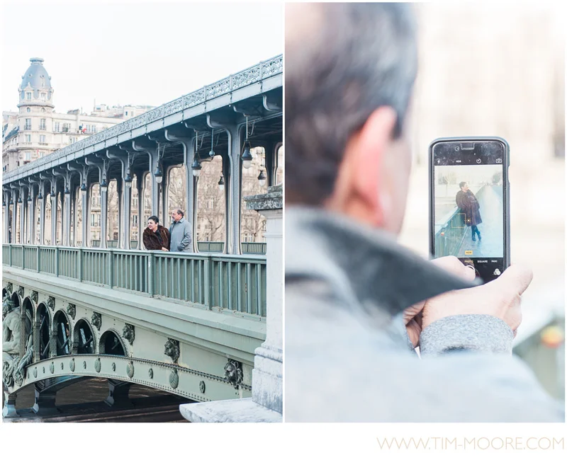 Enjoying a view of the Seine River from one of the most impressive bridge in Paris during a couple photo shoot with Tim Moore.