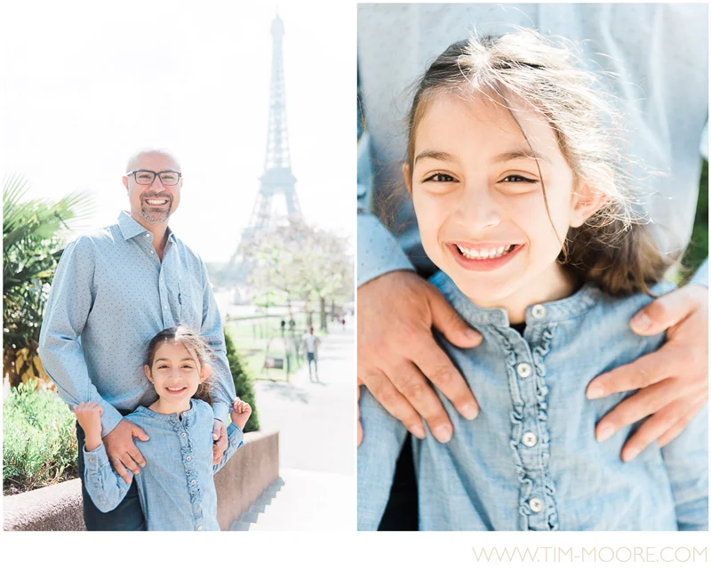 Paris family photo session - Father and daughter having fun in Paris while discovering the Eiffel Tower