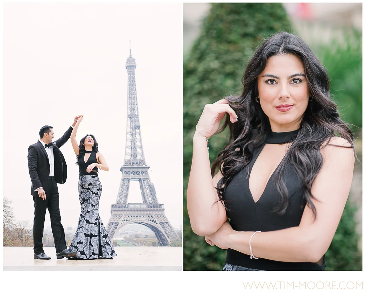 Paris photographer Tim Moore - Tatiana and Jorge all dressed up to the nines for their photo shoot in Paris around the epic Eiffel Tower