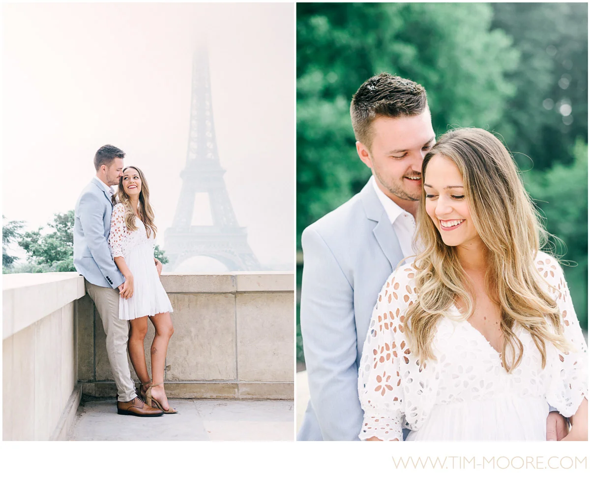 Paris Photographer - Anna and Jonathan in Love in front of the Eiffel Tower during their Paris engagement photo session