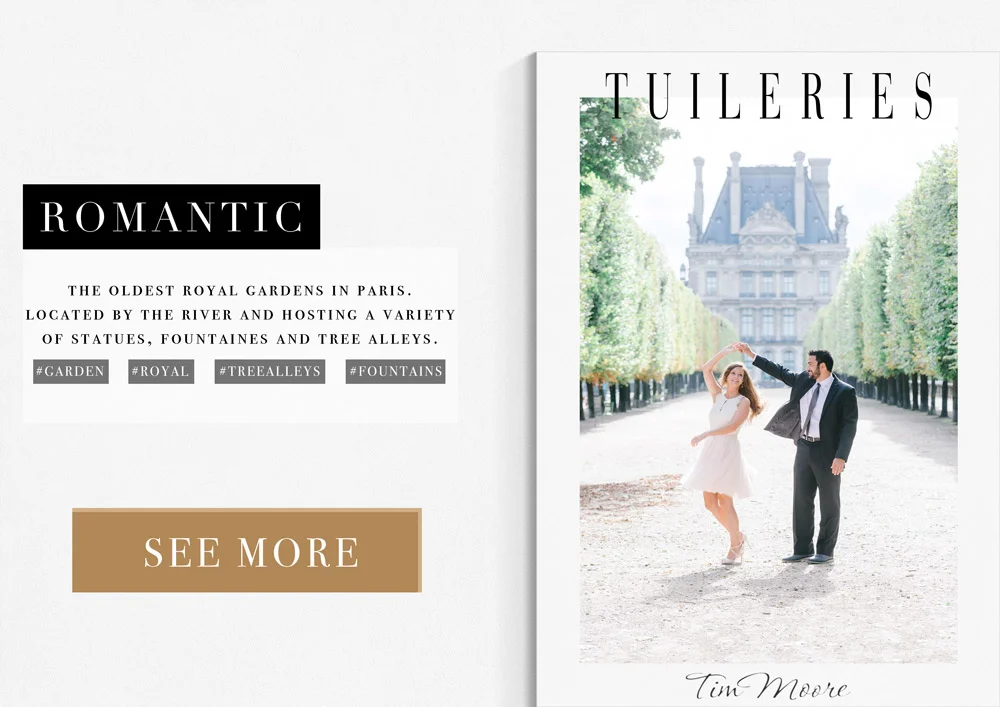 Paris Photographer Tim Moore advises the Tulieries Garden as a Romantic Location for a photoshoot in Paris.