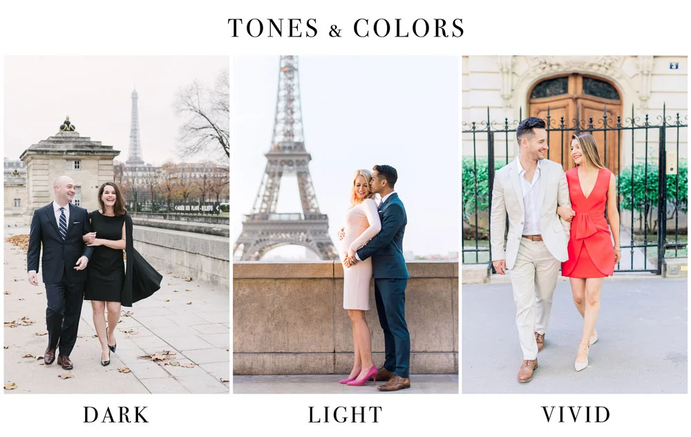 Paris Photographer - Different outfit colors and tones can be chosen to create the perfect photoshoot matching your personality.